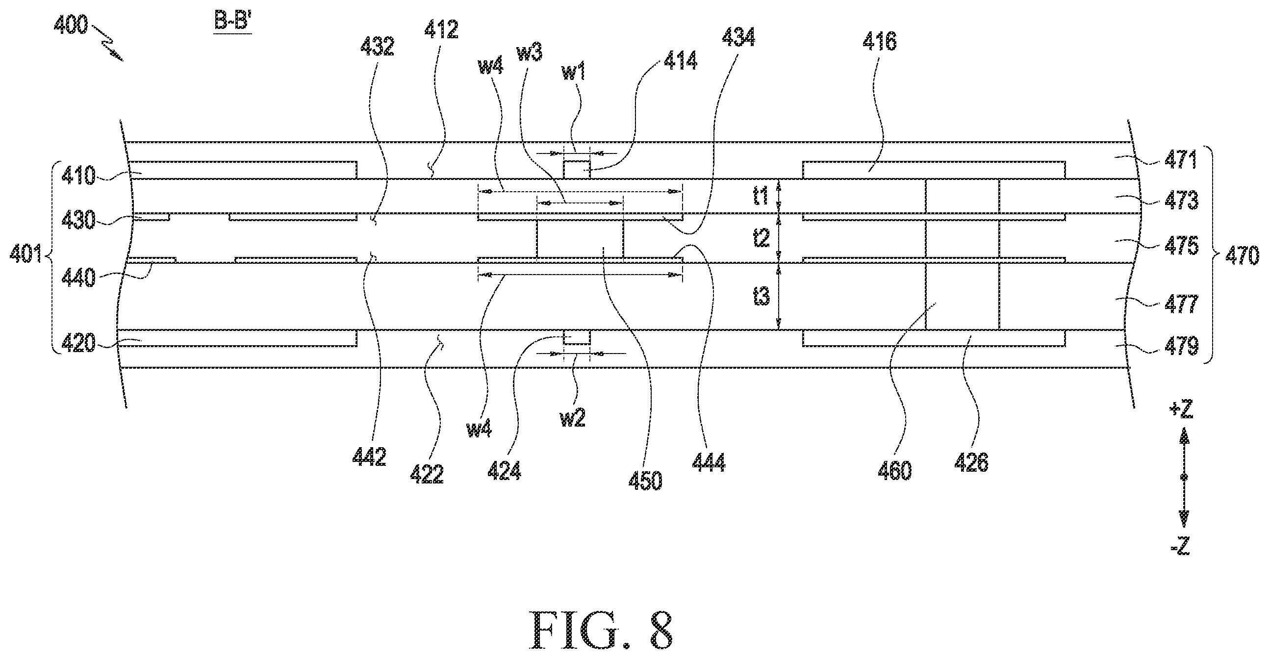 Patent US12588136 Figure 8 – Printed circuit board comprising ground wire