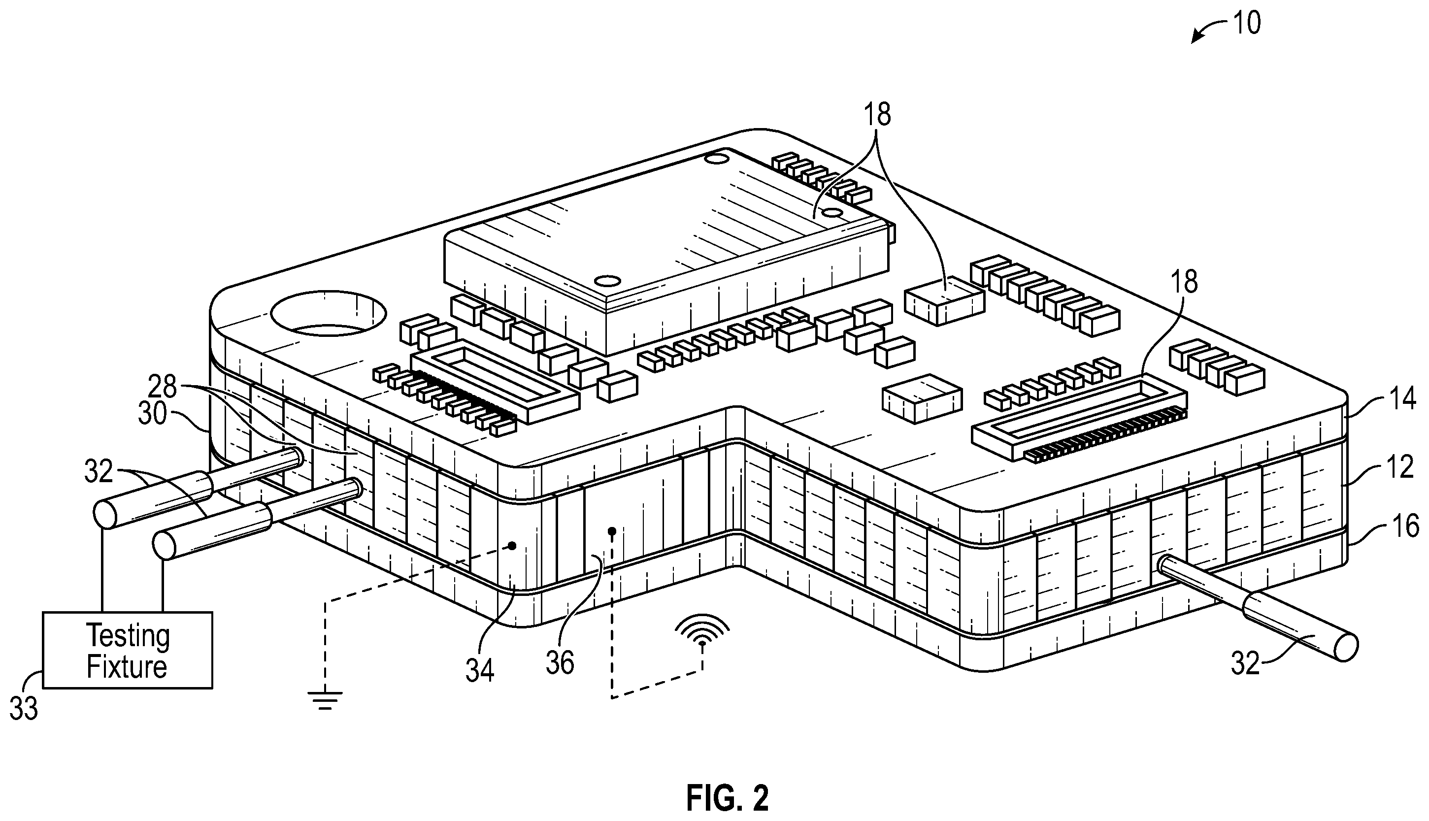 Patent US12588137 Figure 2 – Interposer board side wall having electrical features
