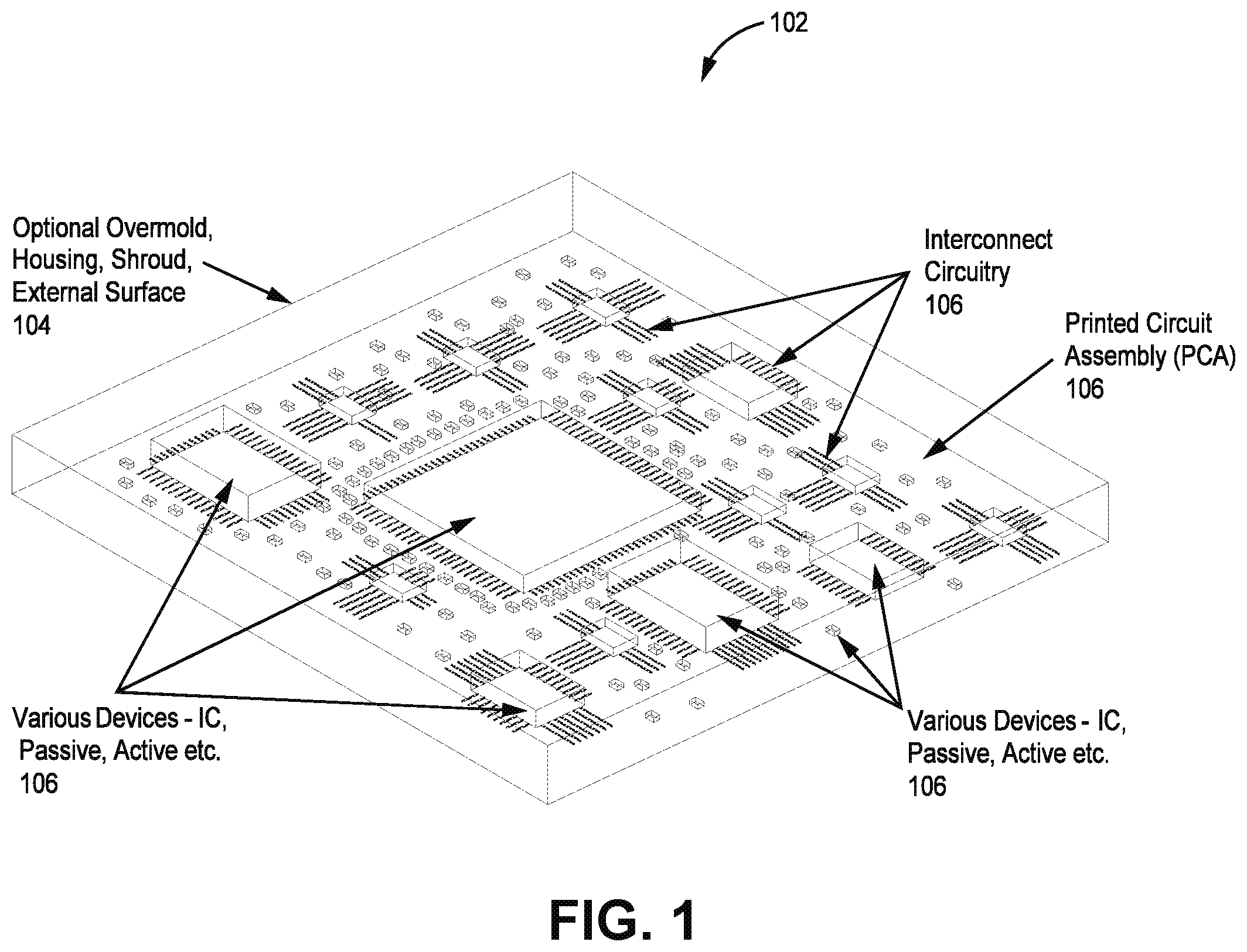 Patent US12588143 Figure 1 – Liquid crystal polymer embedded microelectronics device