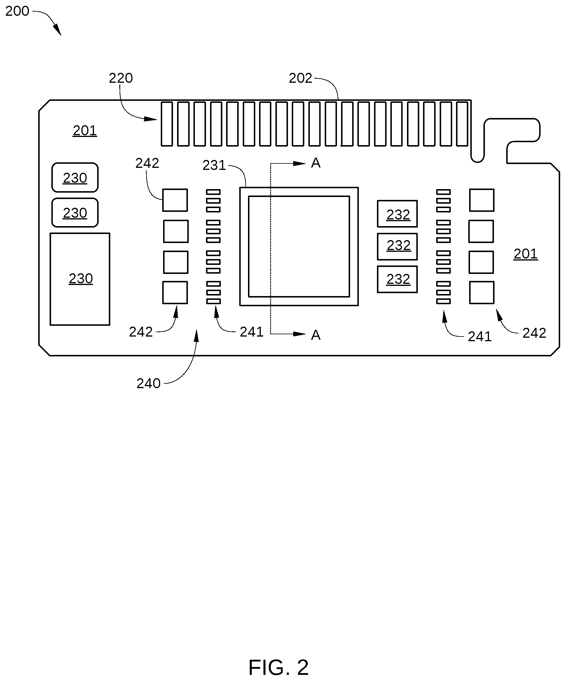 Patent US12588146 Figure 2 – Clustered microvia structure for a high-density interface PCB