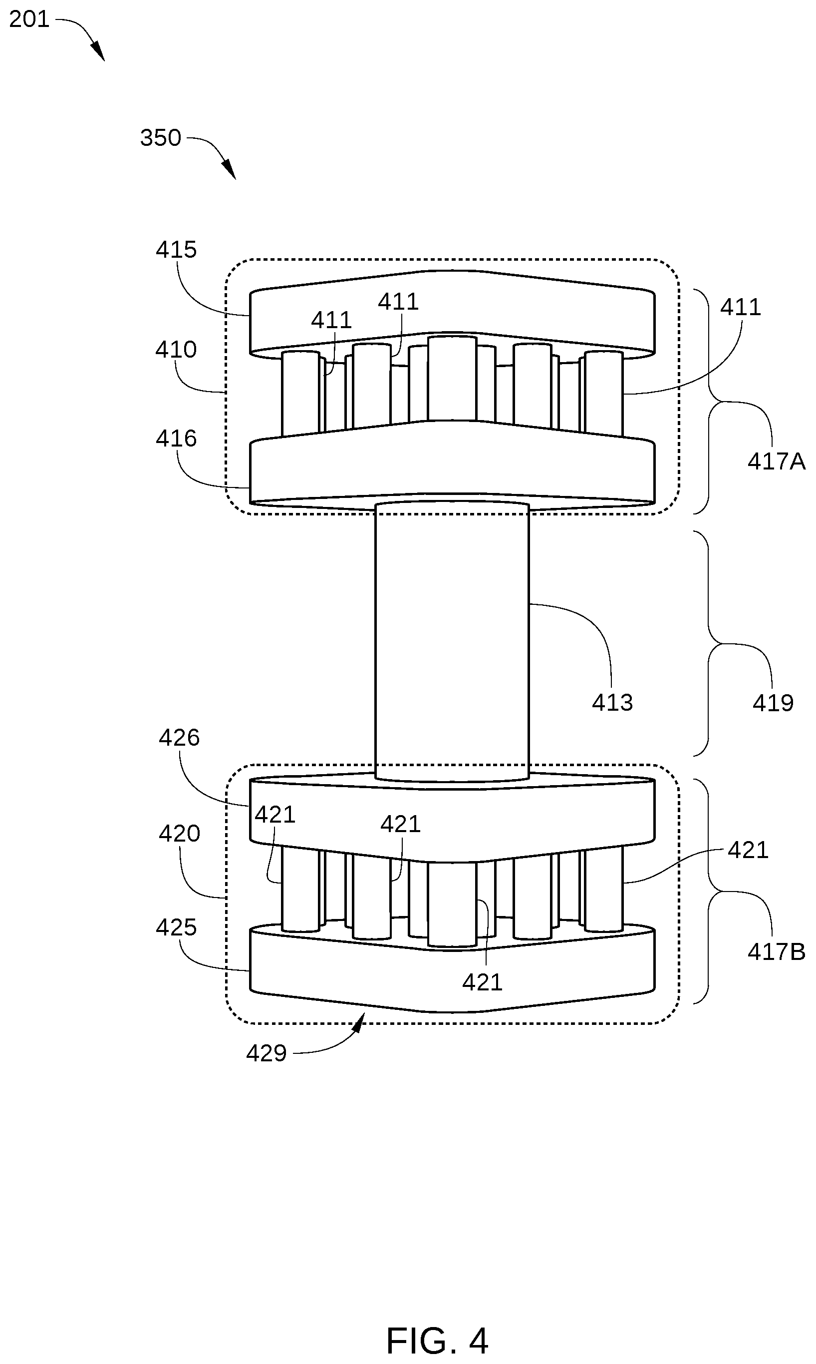 Patent US12588146 Figure 4 – Clustered microvia structure for a high-density interface PCB