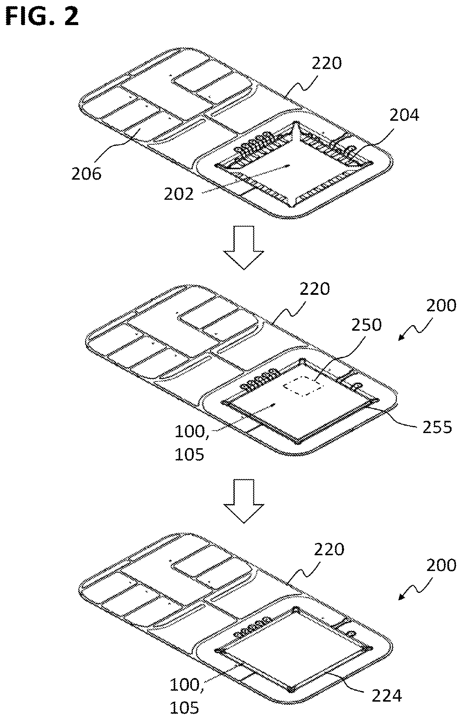 Patent US12588150 Figure 2 – Package, method for forming a package, chip card, and method for forming a chip card
