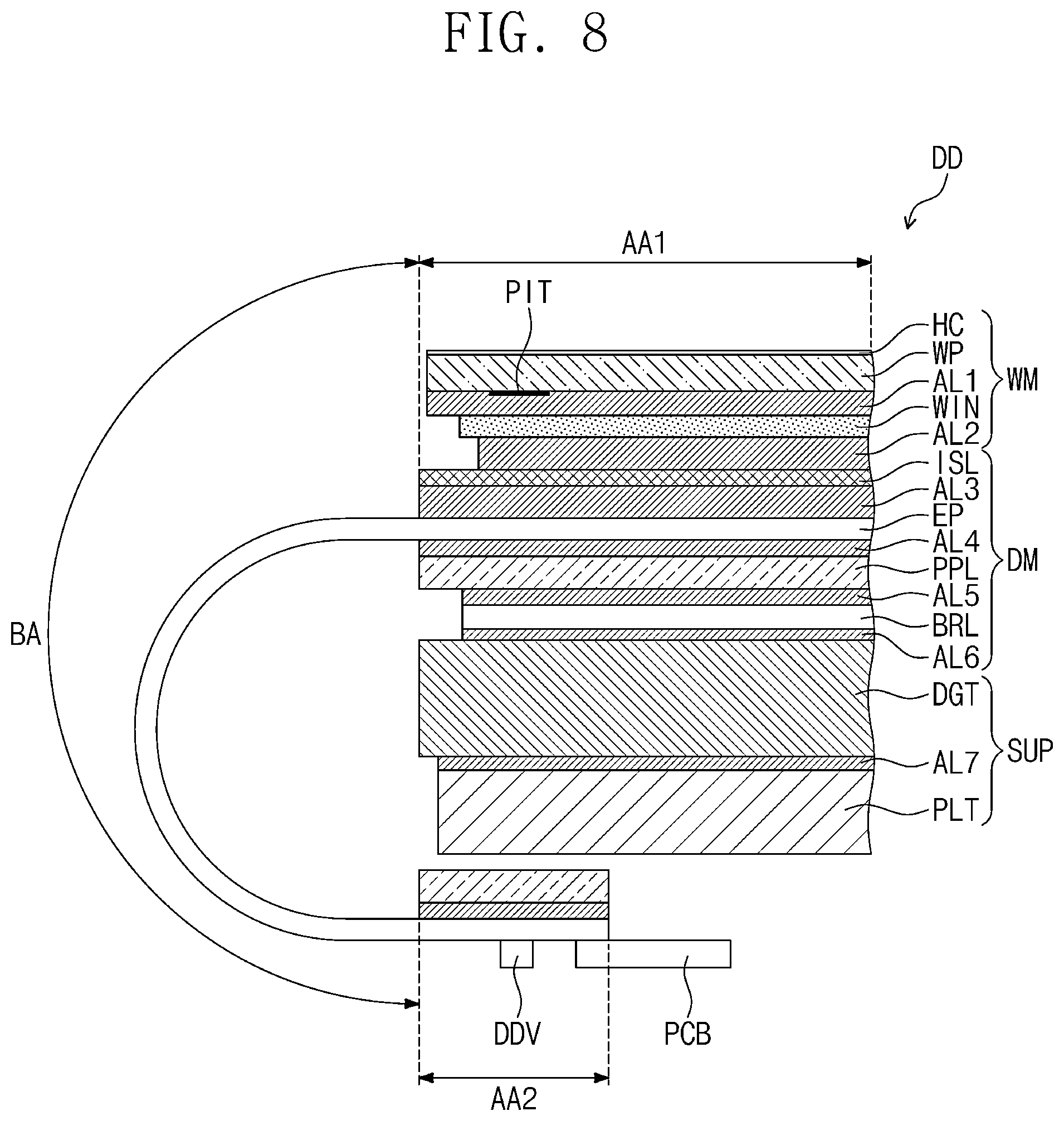 Patent US12588152 Figure 7 – Display device including digitizer