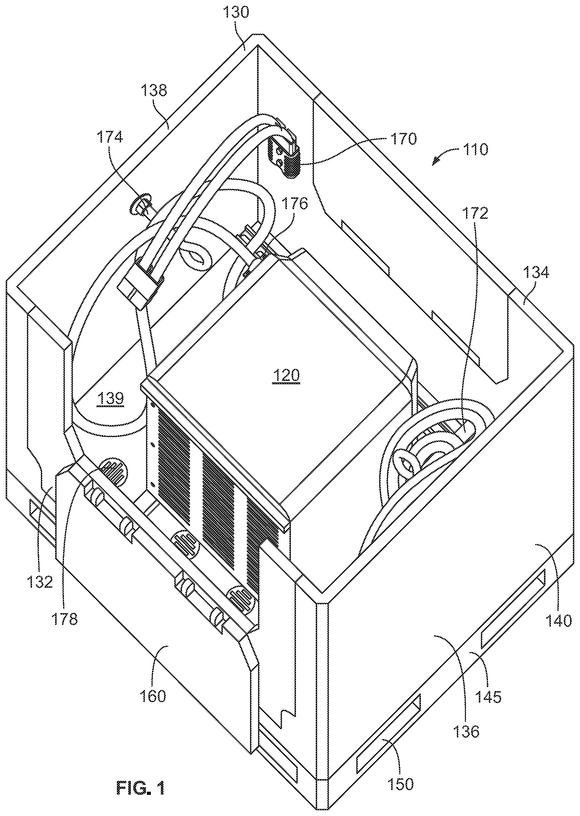 Patent US12588155 Figure 1 – Portable container for an industrial battery charger