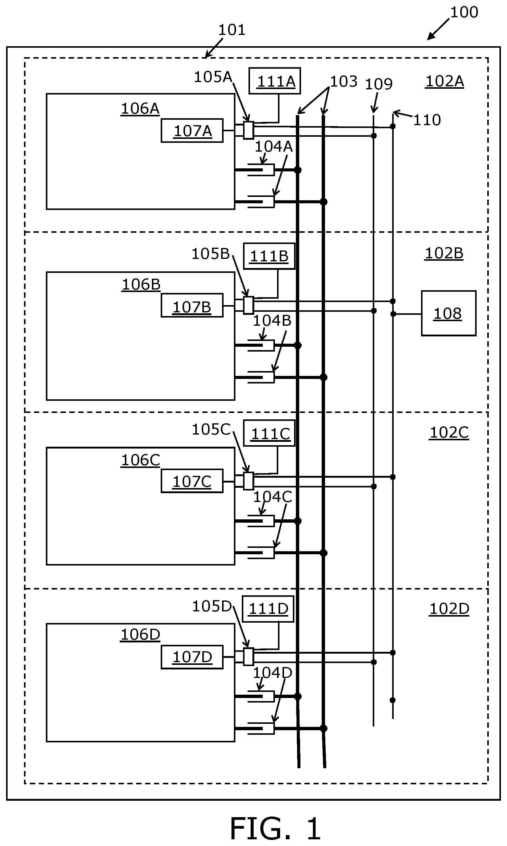Patent US12588157 Figure 1 – Modular power system