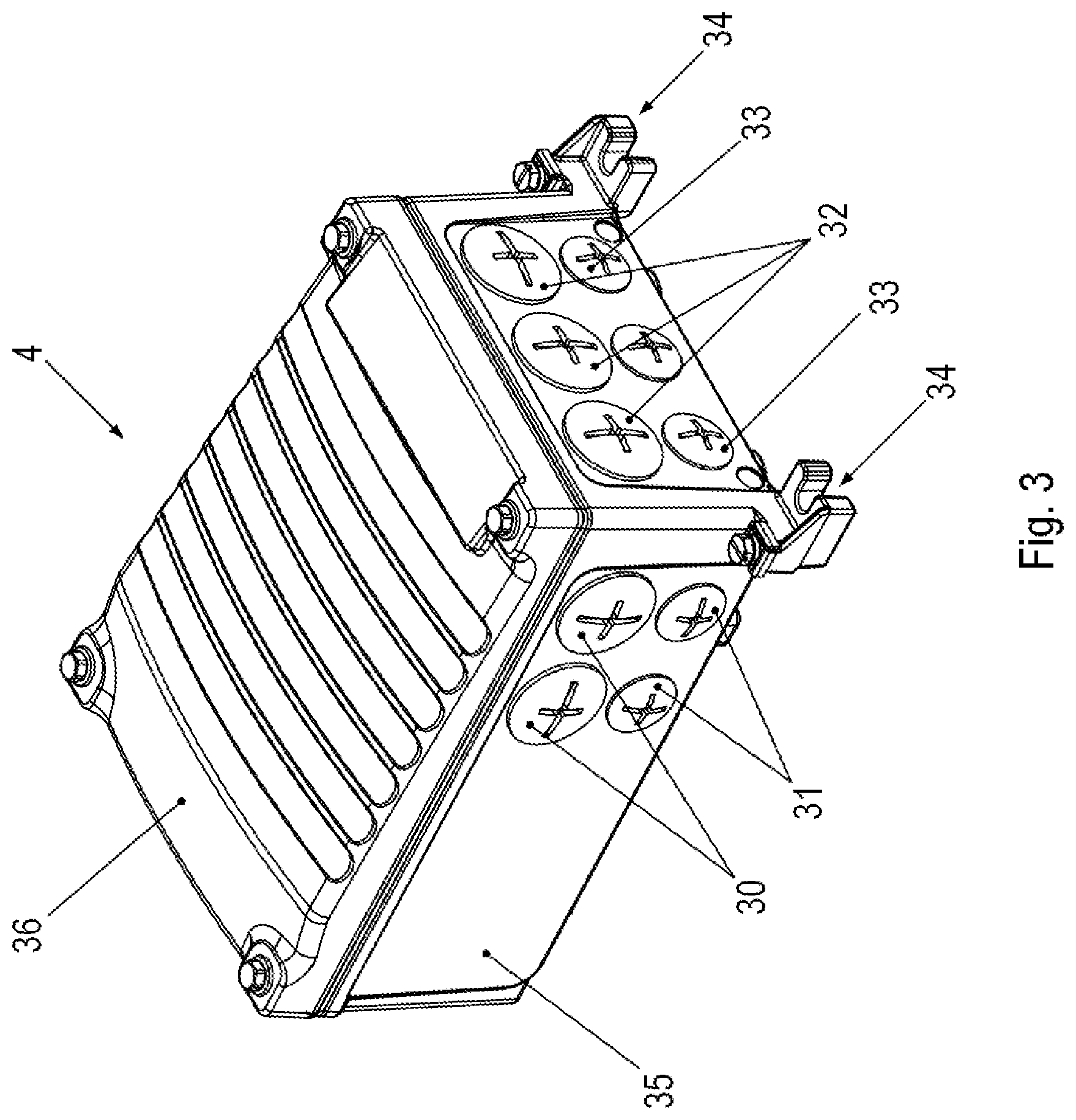 Patent US12588158 Figure 3 – Drive system having a central module, distributors and drives