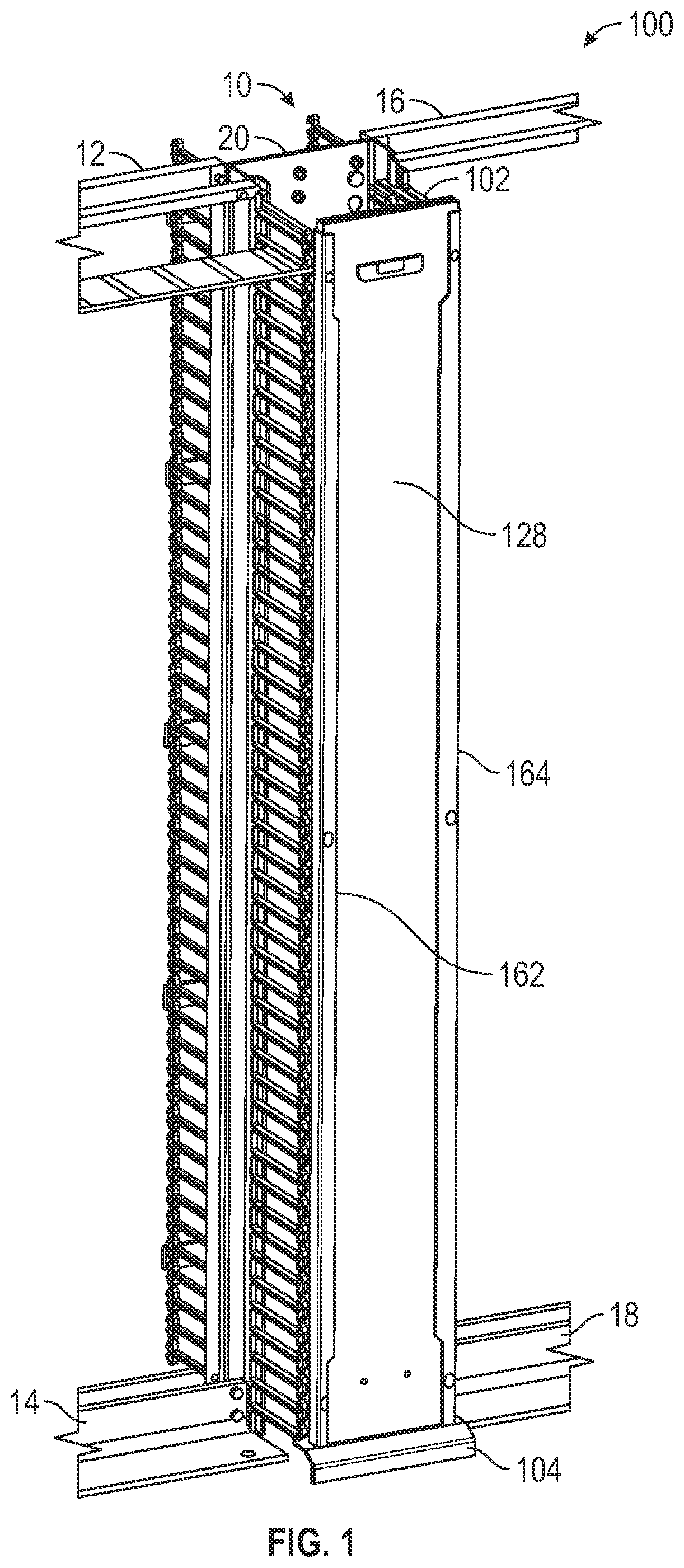 Patent US12588159 Figure 1 – Dual hinge cable management cover