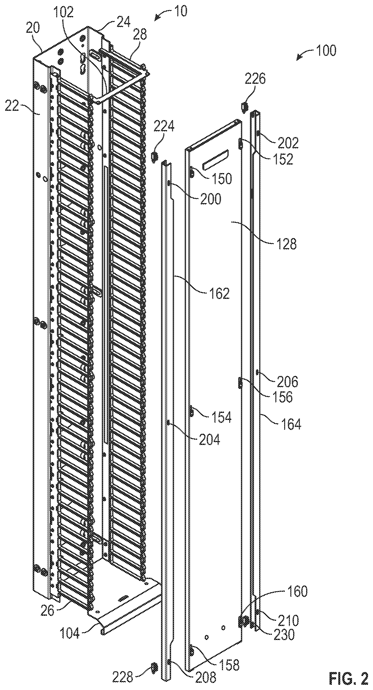 Patent US12588159 Figure 2 – Dual hinge cable management cover
