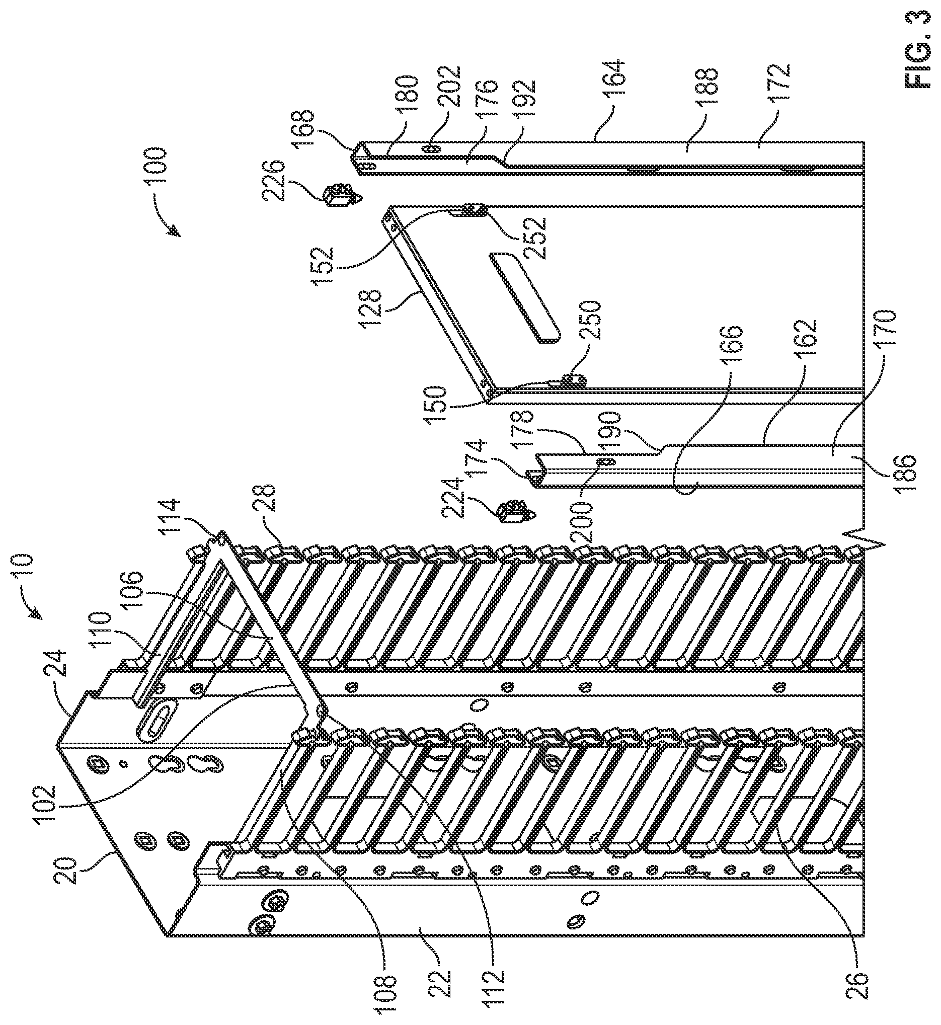 Patent US12588159 Figure 3 – Dual hinge cable management cover