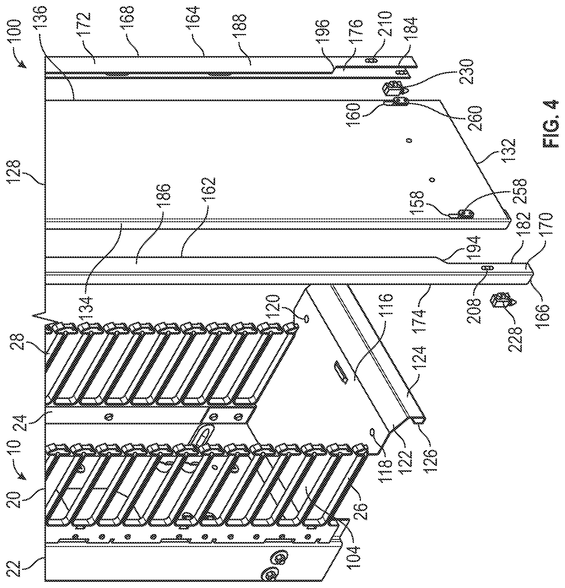Patent US12588159 Figure 4 – Dual hinge cable management cover