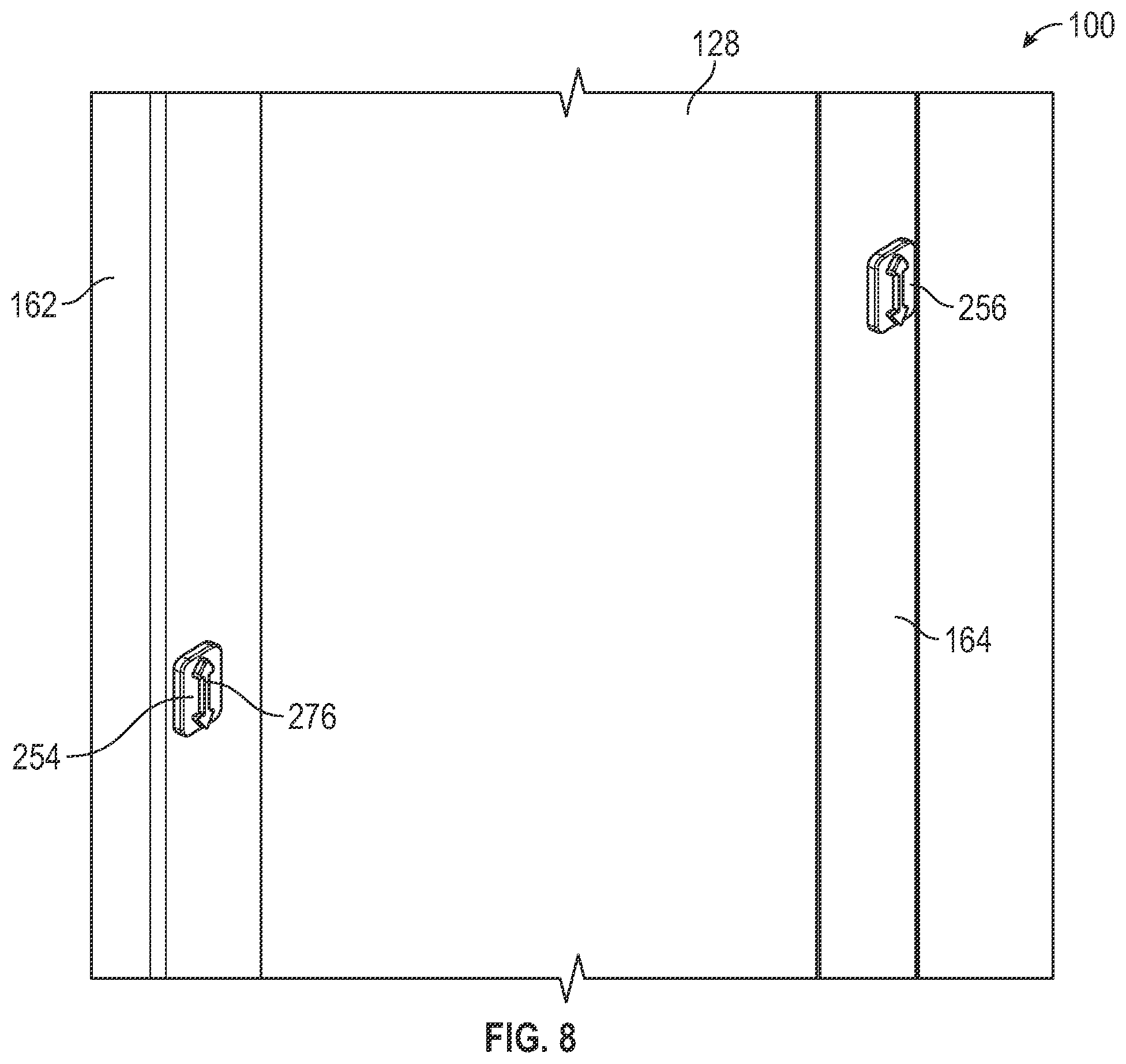 Patent US12588159 Figure 8 – Dual hinge cable management cover