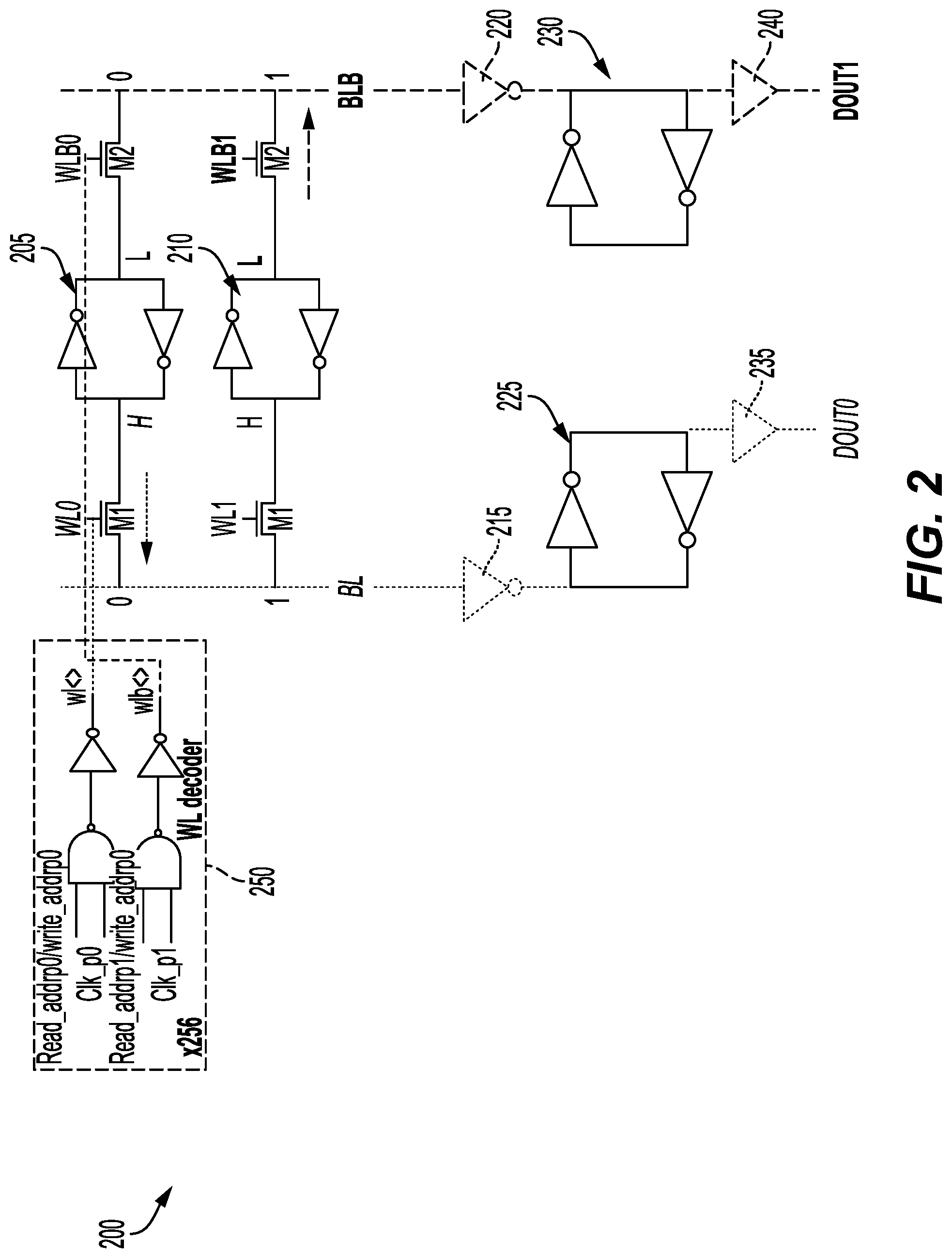 Patent US12588179 Figure 2 – Fly bitline design for pseudo triple port memory