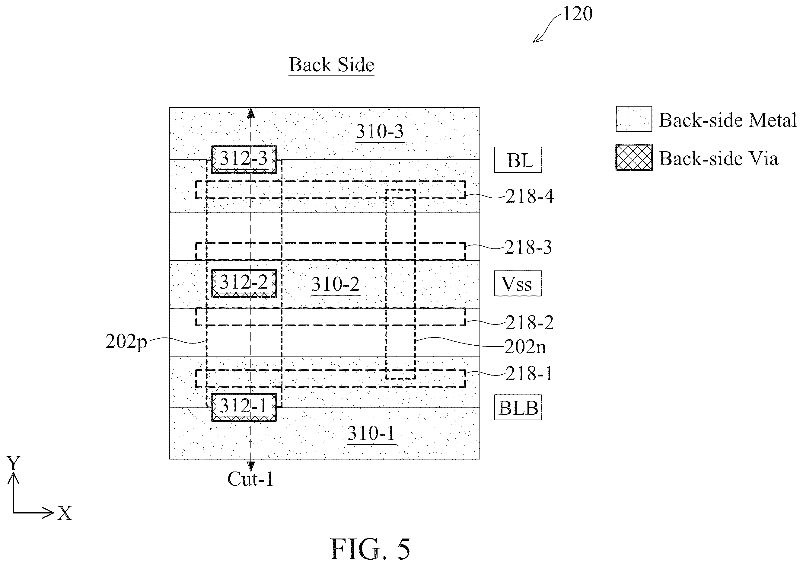Patent US12588180 Figure 6 – Four-poly-pitch SRAM cell with backside metal tracks
