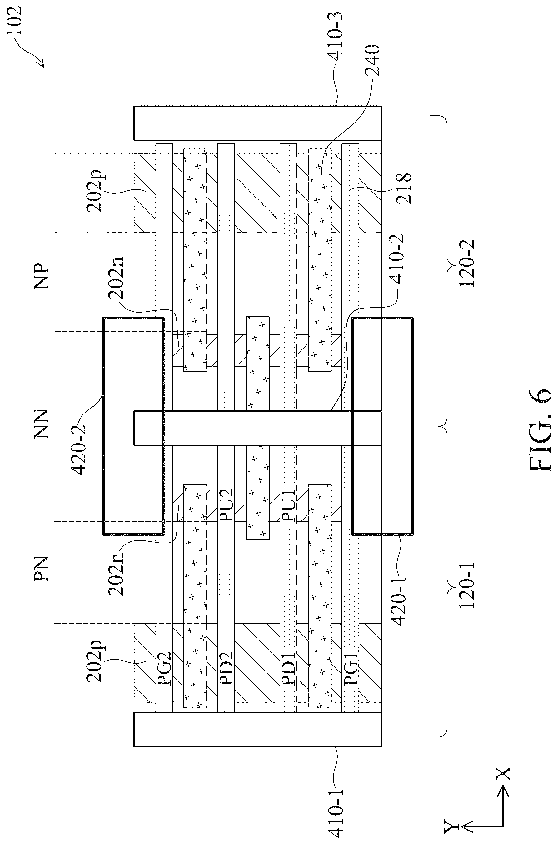 Patent US12588180 Figure 7 – Four-poly-pitch SRAM cell with backside metal tracks