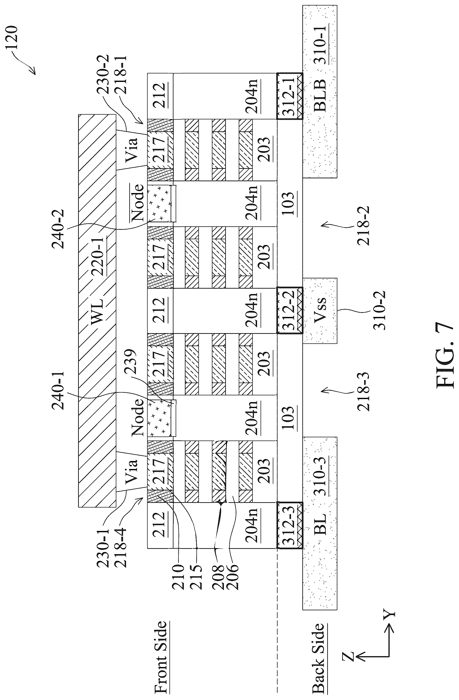 Patent US12588180 Figure 8 – Four-poly-pitch SRAM cell with backside metal tracks