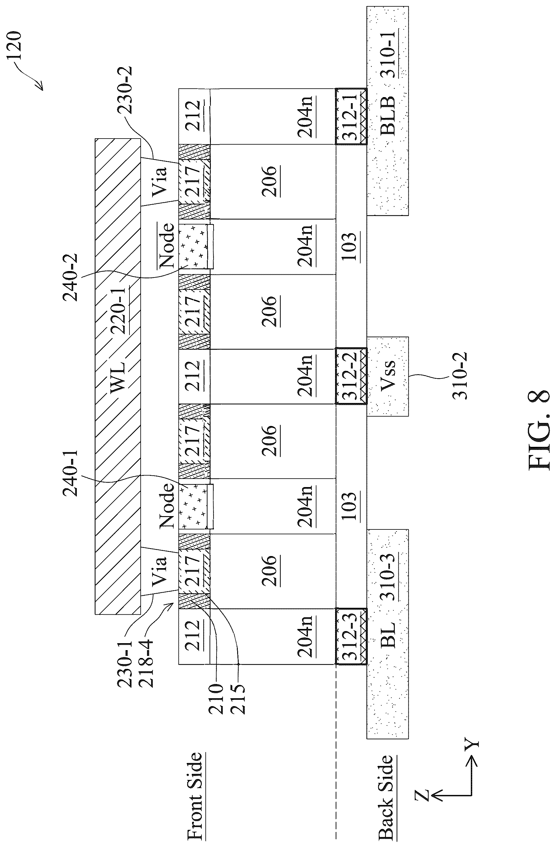 Patent US12588180 Figure 9 – Four-poly-pitch SRAM cell with backside metal tracks