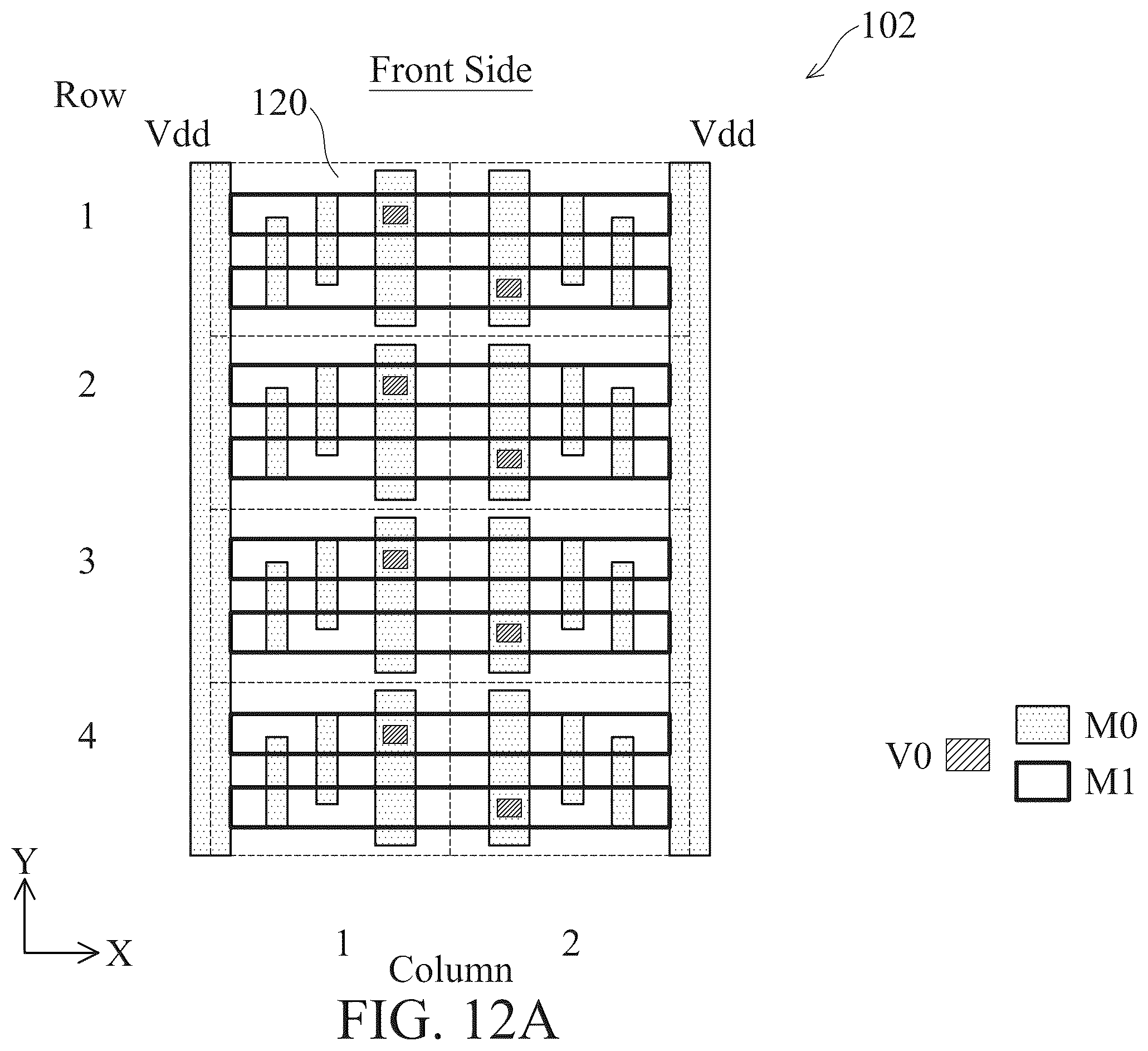 Patent US12588180 Figure 13 – Four-poly-pitch SRAM cell with backside metal tracks