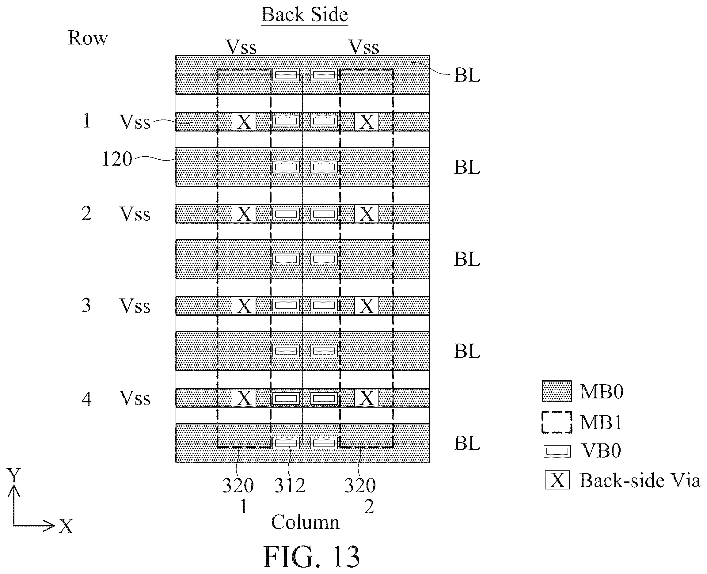 Patent US12588180 Figure 15 – Four-poly-pitch SRAM cell with backside metal tracks