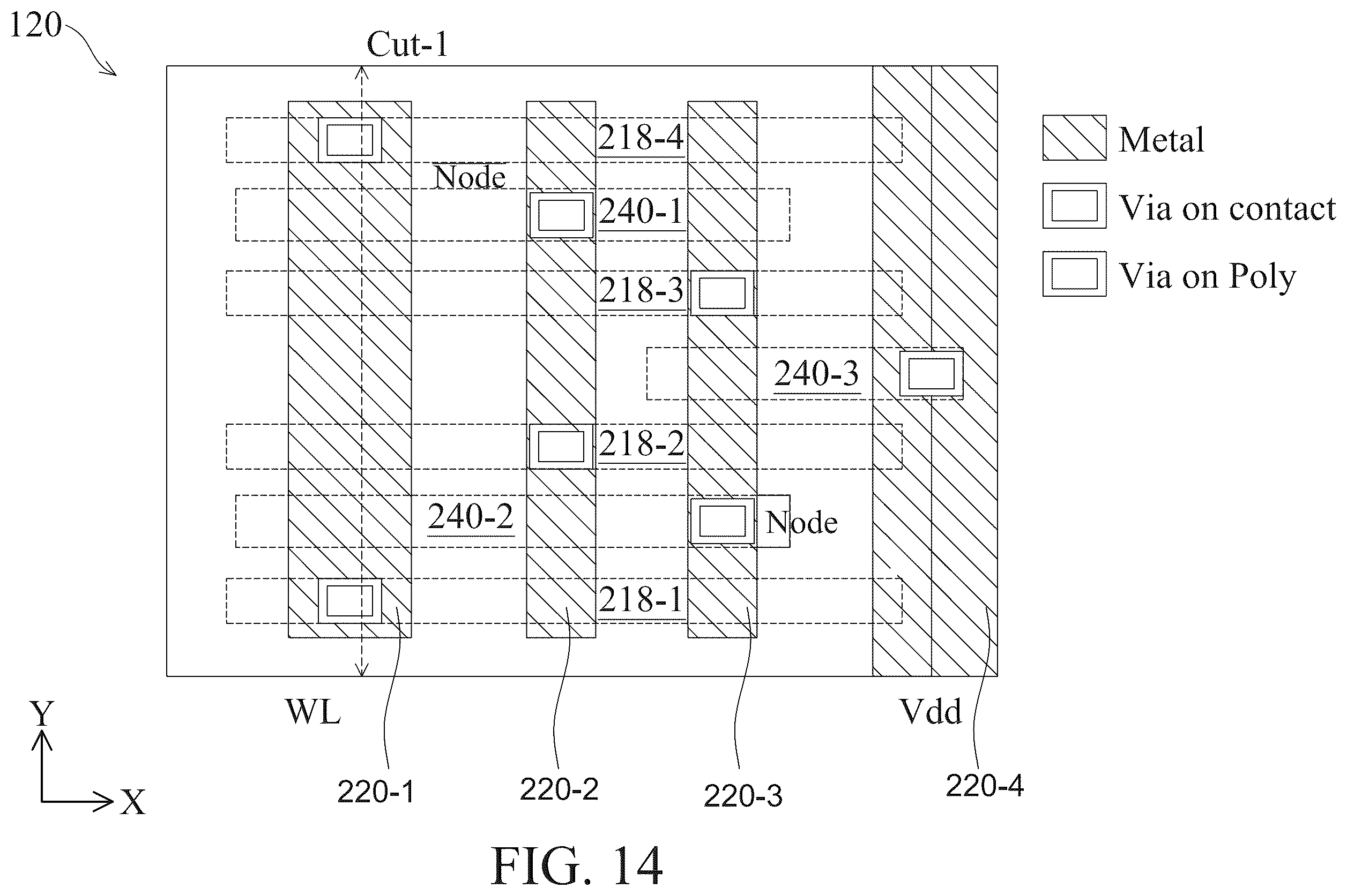Patent US12588180 Figure 16 – Four-poly-pitch SRAM cell with backside metal tracks