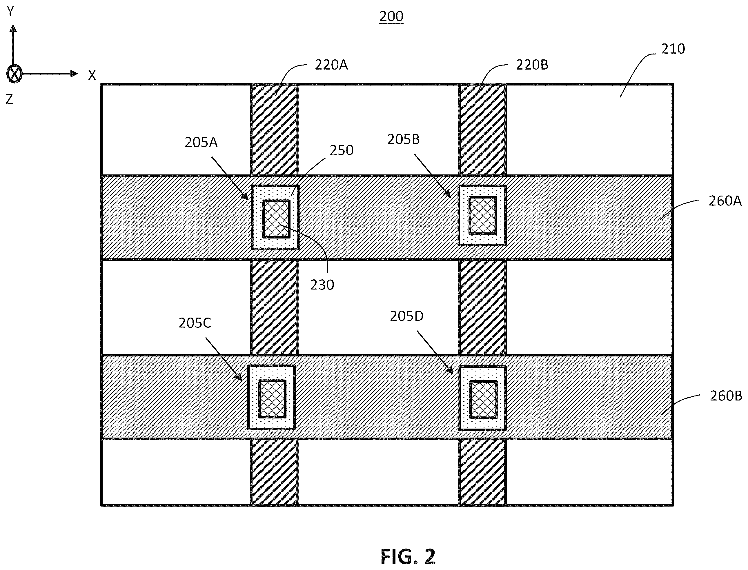 Patent US12588189 Figure 2 – Memory devices with vertical transistors