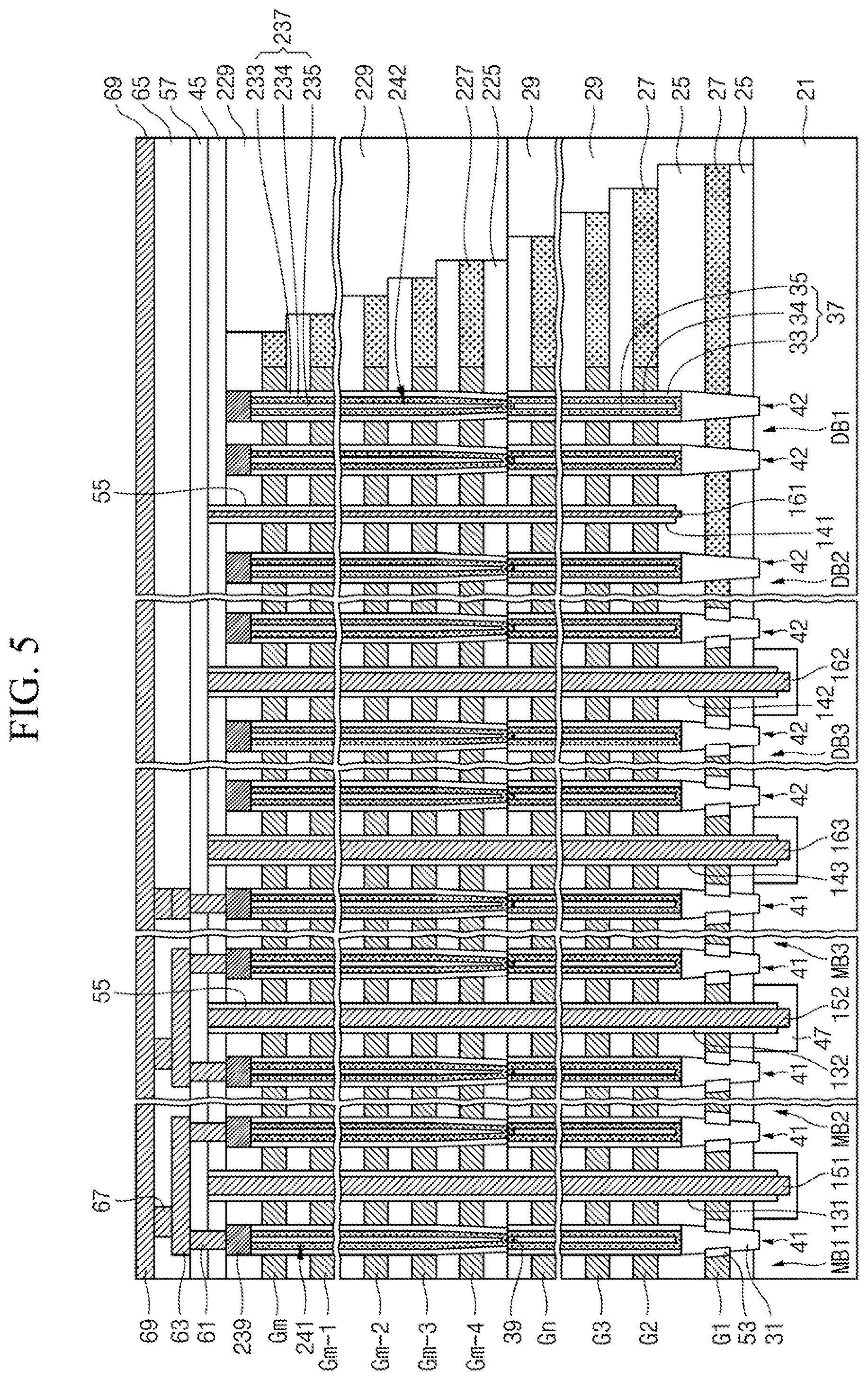 Patent US12588211 Figure 5 – Semiconductor device including stack structure and trenches