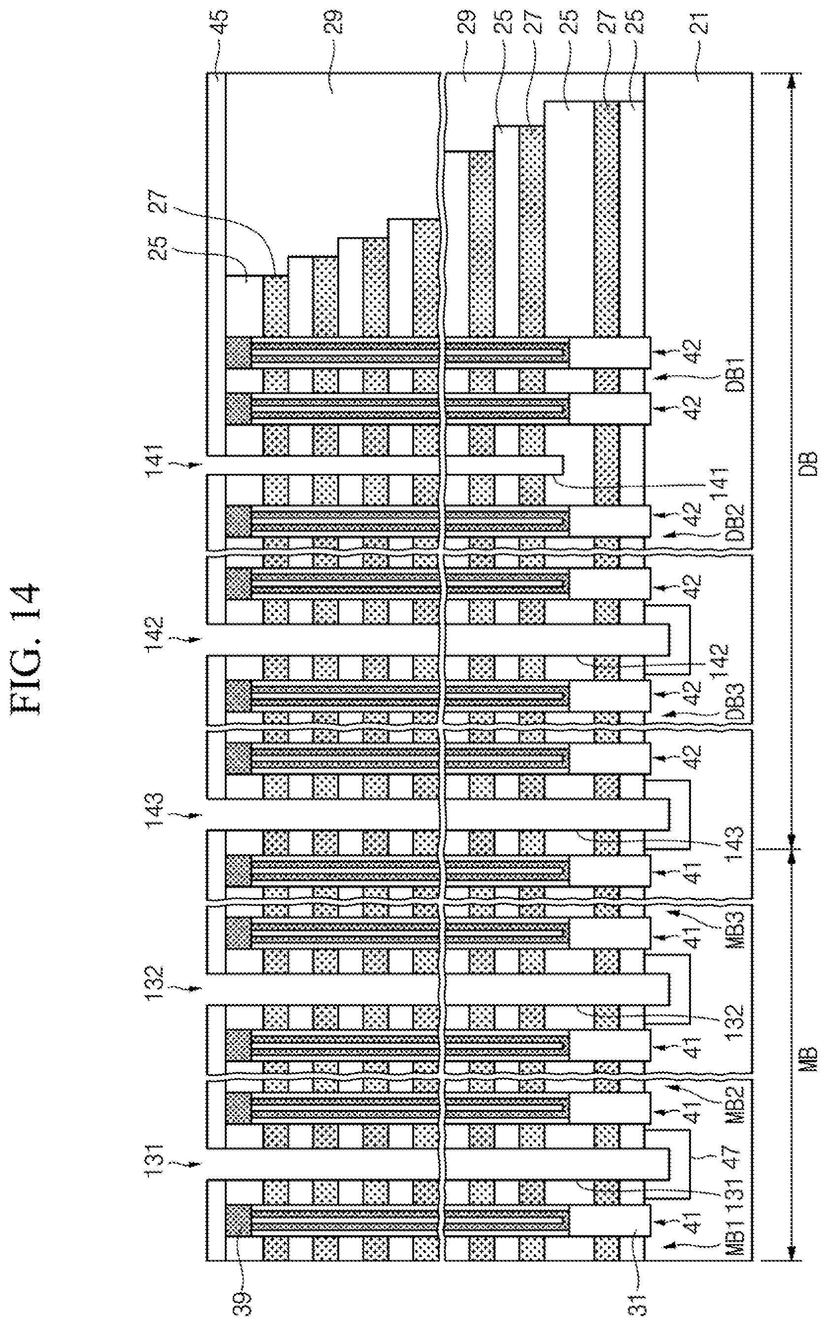 Patent US12588211 Figure 13 – Semiconductor device including stack structure and trenches