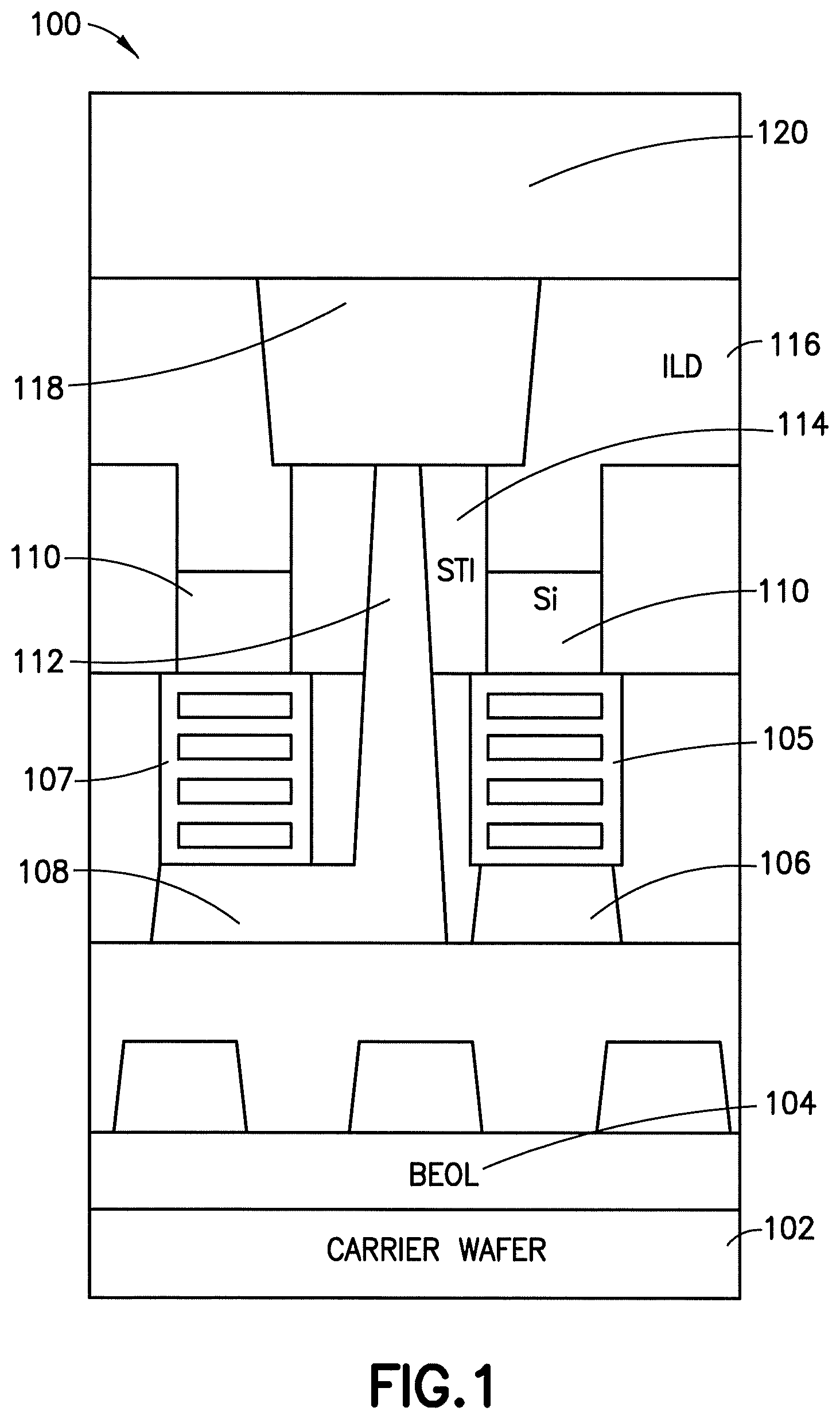 Patent US12588216 Figure 1 – Pillar based memory (MRAM) embedded within the buried power rail within a backside power distribution network