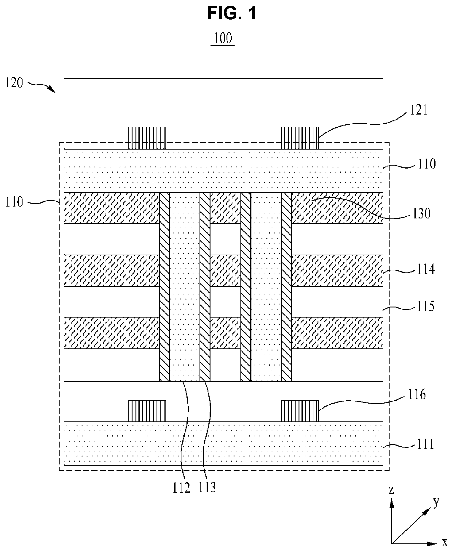 Patent US12588221 — Three-dimensional flash memory with high degree of integration — Figure 1
