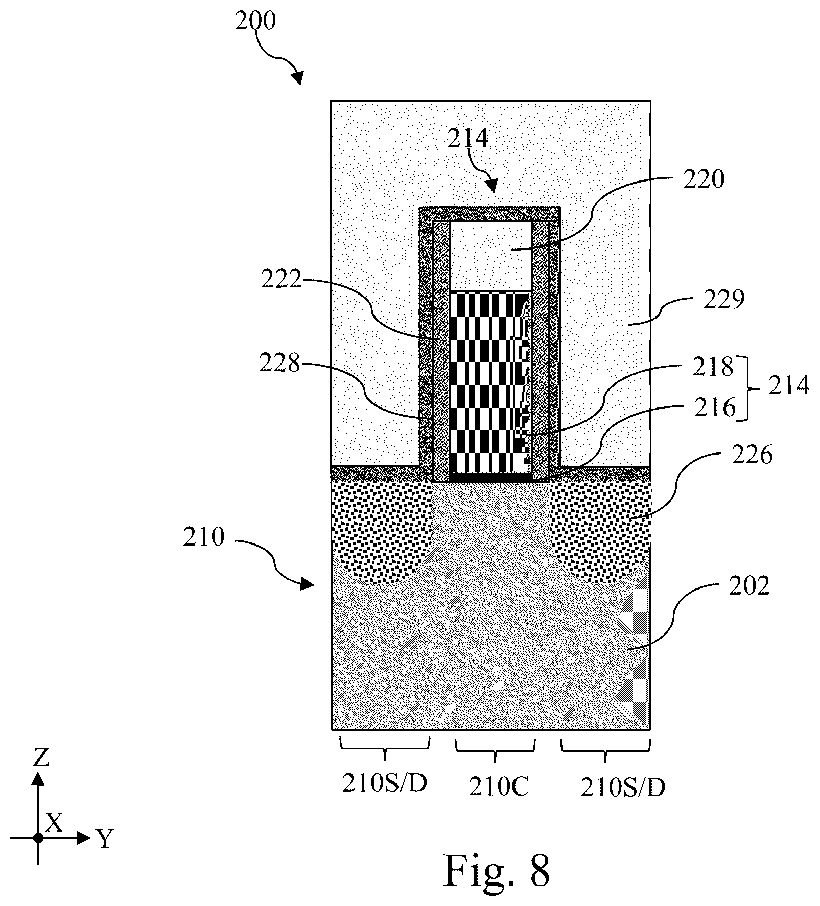 Patent US12588229 Figure 8 – Gate-top dielectric structure for self-aligned contact