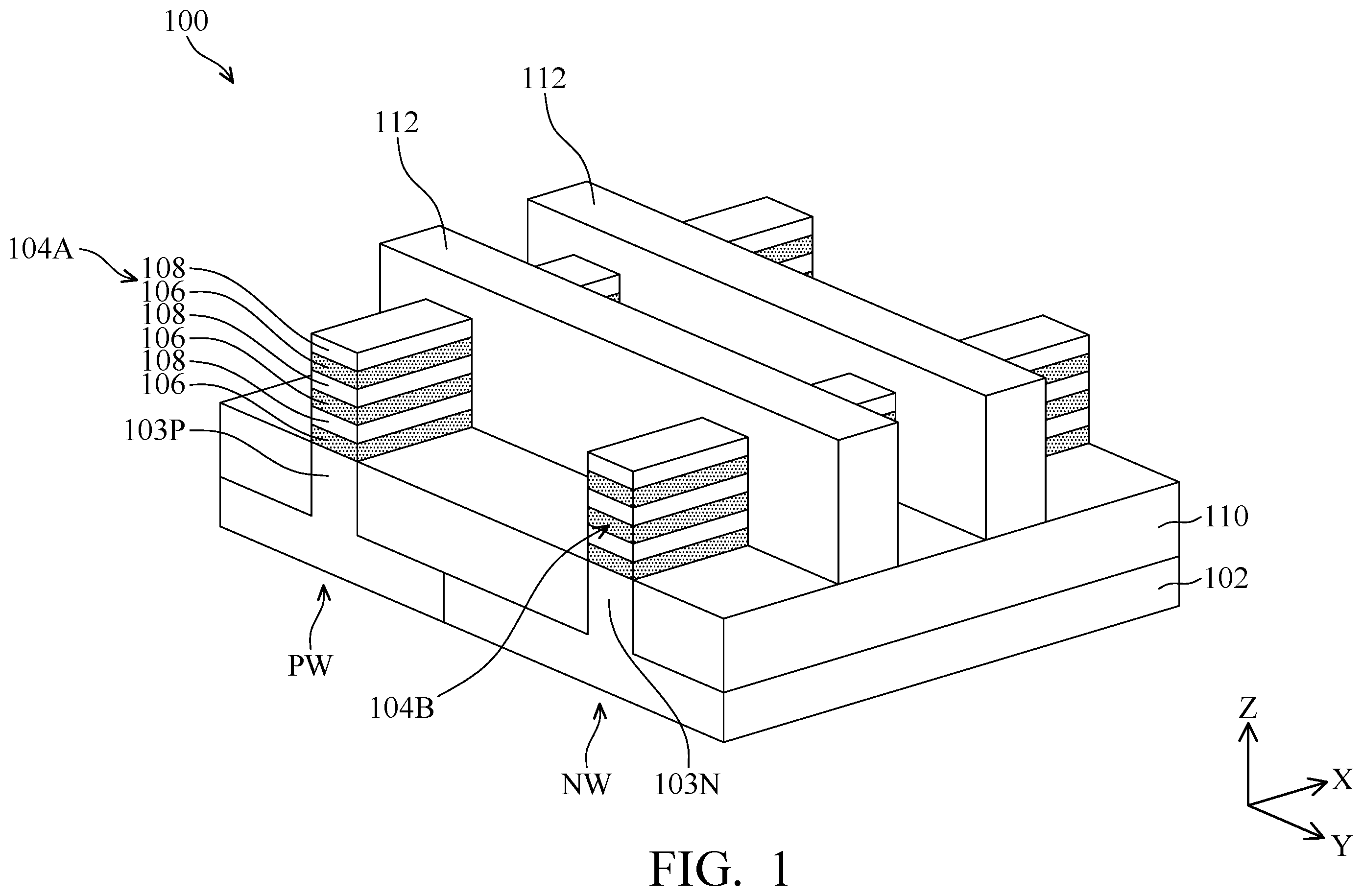 Patent US12588246 Figure 1 – Semiconductor structure including gate stack surrounding or wrapping around plurality of semiconductor layers or nanostructures and method for forming the same