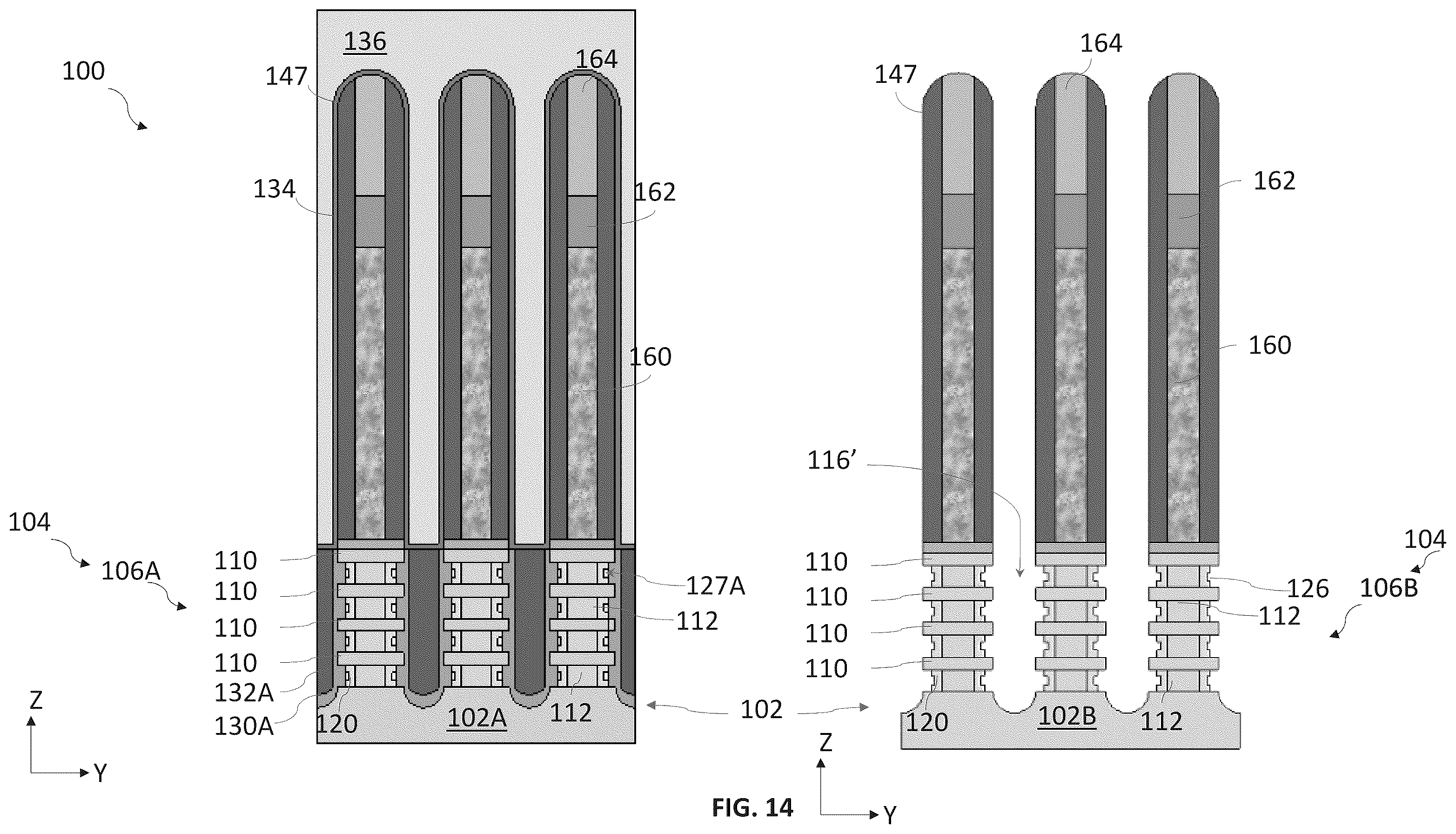 Patent US12588247 Figure 14 – Spacer structures for nano-sheet-based devices