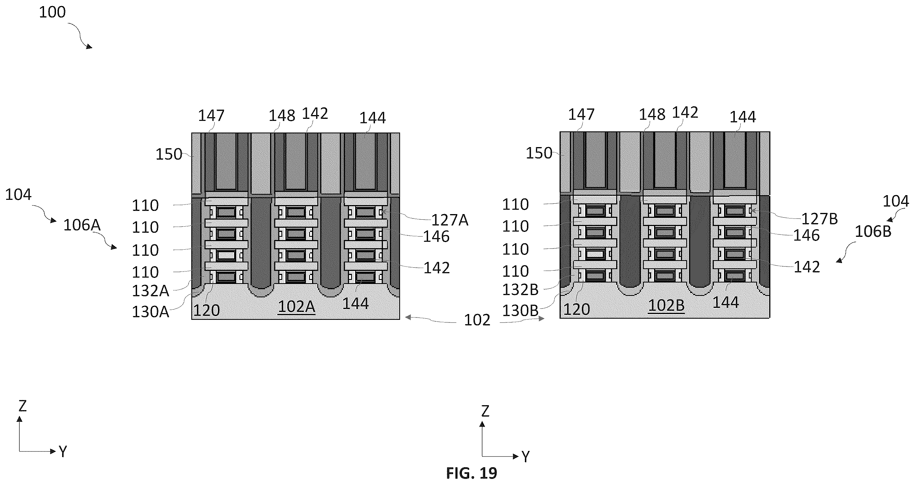 Patent US12588247 Figure 19 – Spacer structures for nano-sheet-based devices