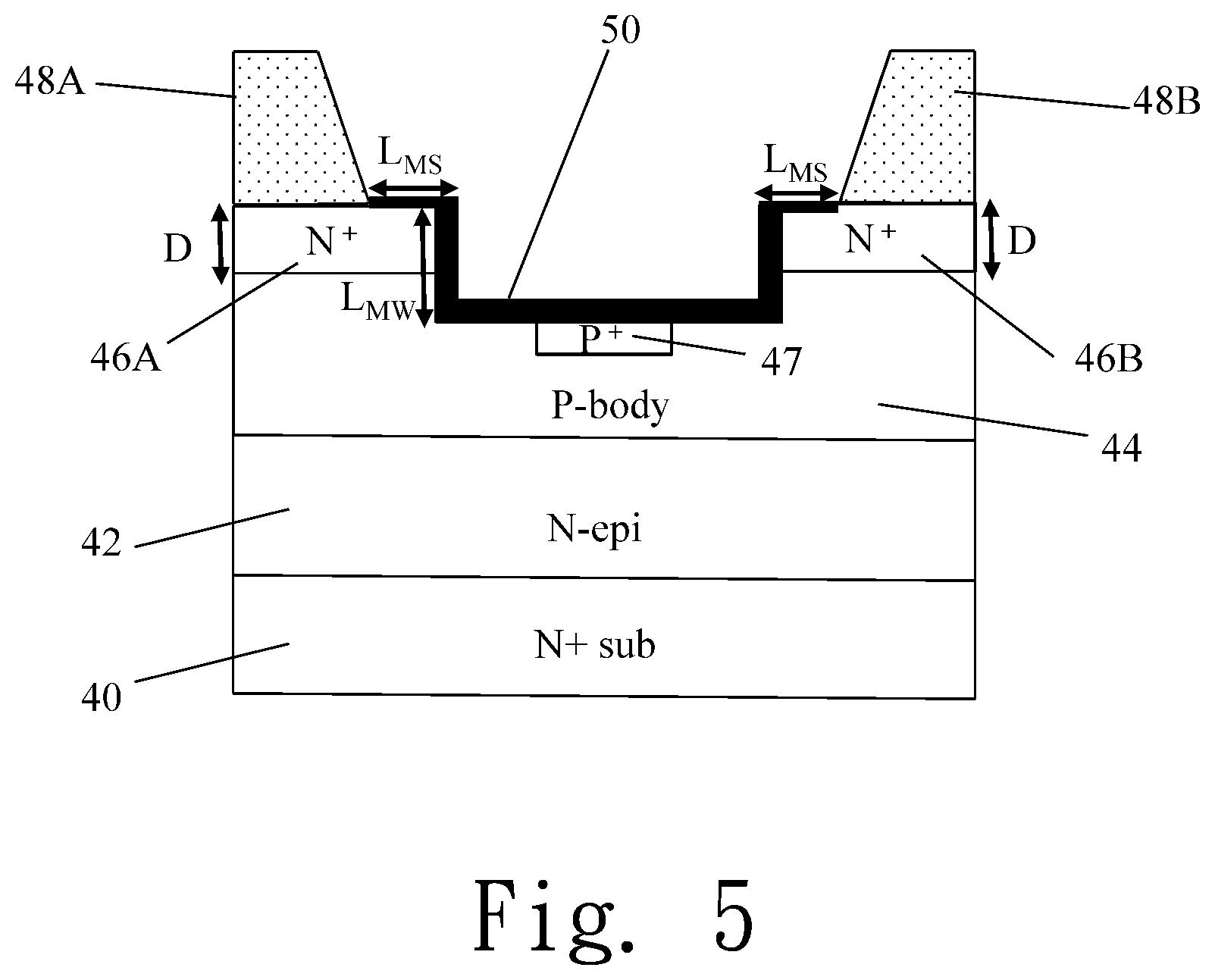 Patent US12588264 Figure 5 – Three-dimensional source contact structure and fabrication process method of making the same