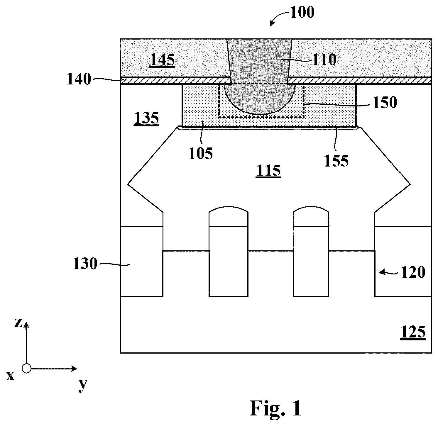 Patent US12588268 Figure 1 – Liner-free conductive structures