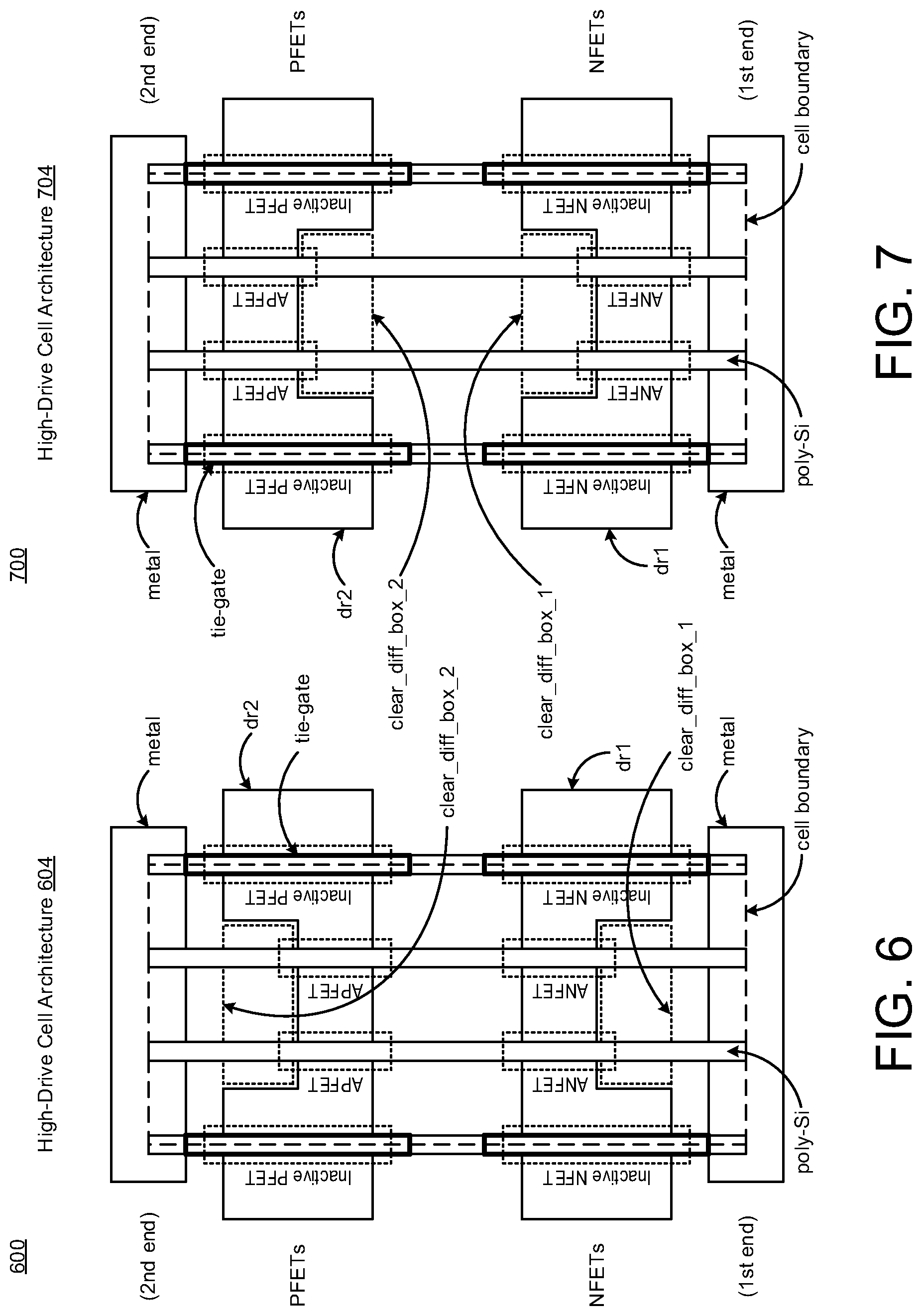 Patent US12588276 Figure 7 – Logic cell structure with diffusion box