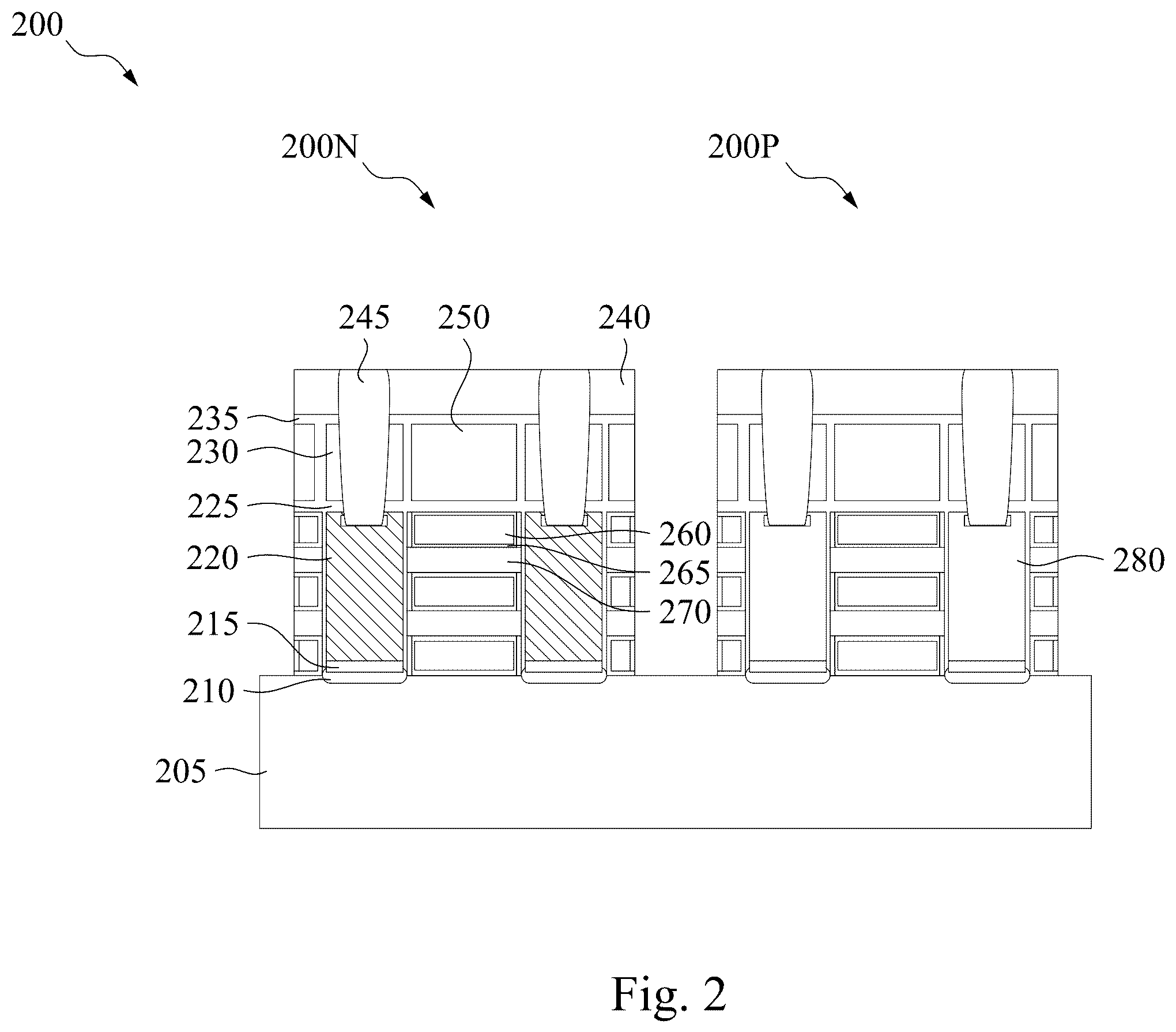 Patent US12588278 Figure 2 – Semiconductor device having different size active regions and method of making