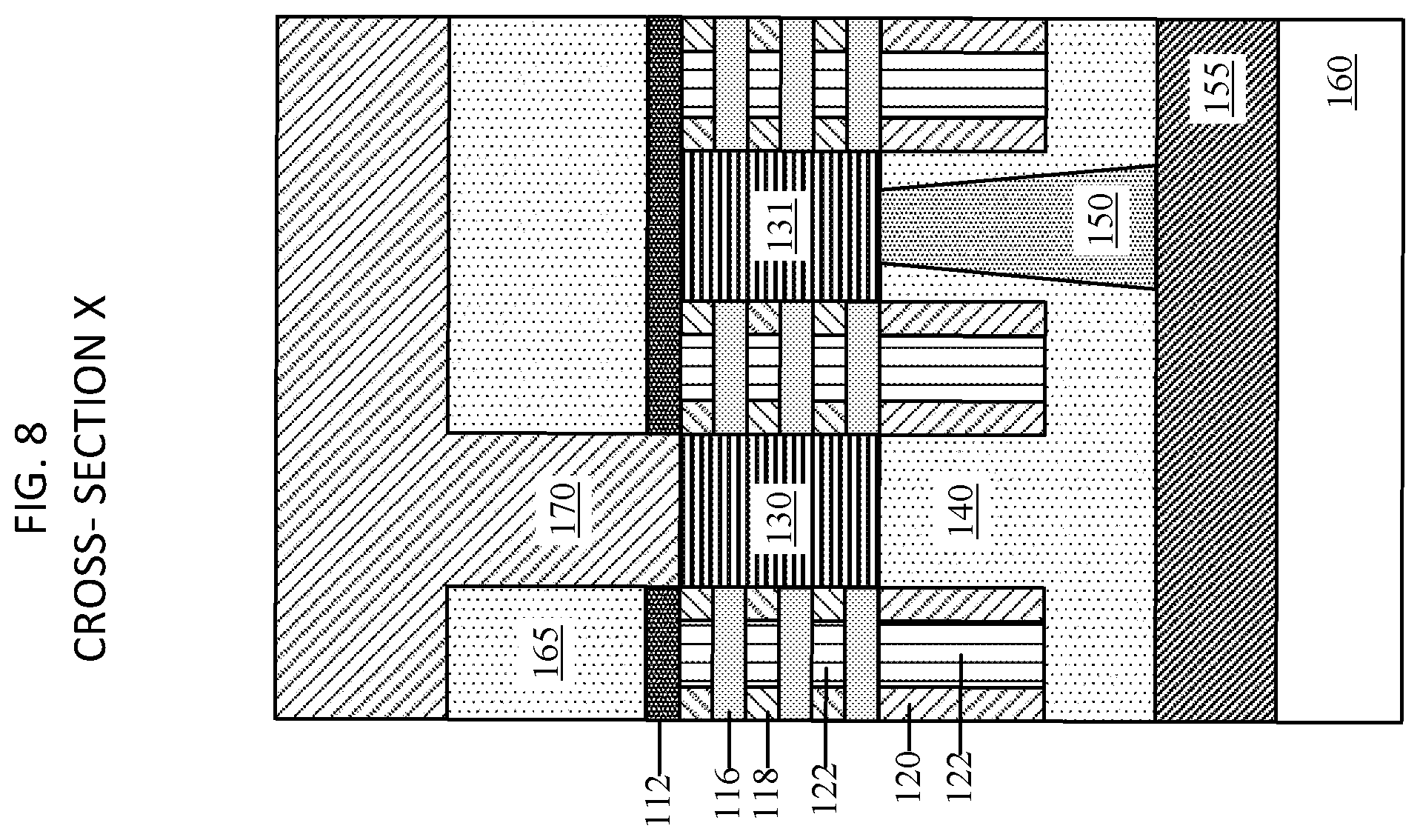 Patent US12588280 Figure 8 – Backsides subtractive M1 patterning with backside contact repair for tight N2P space