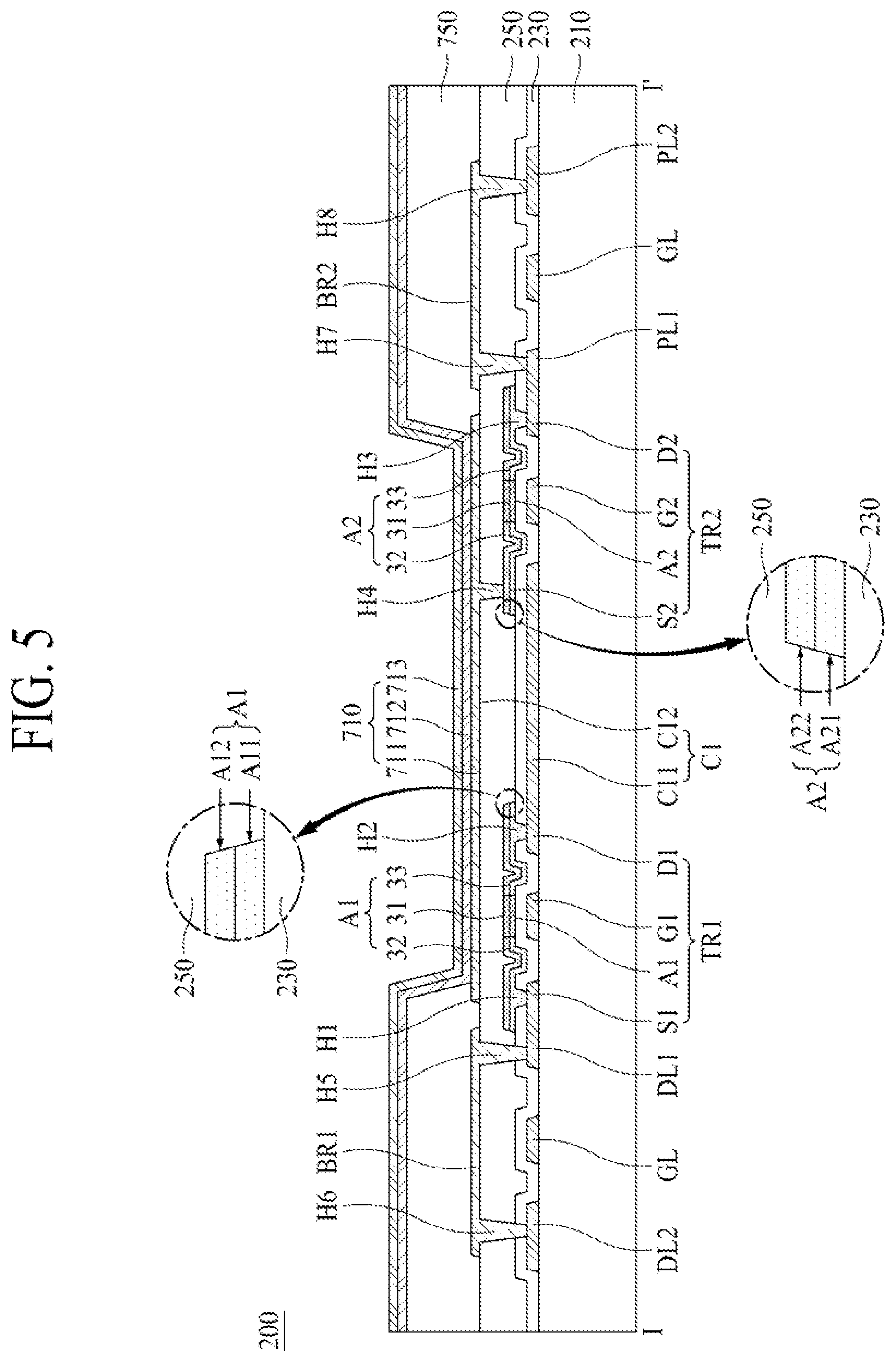 Patent US12588281 Figure 5 – Display apparatus comprising thin film transistor