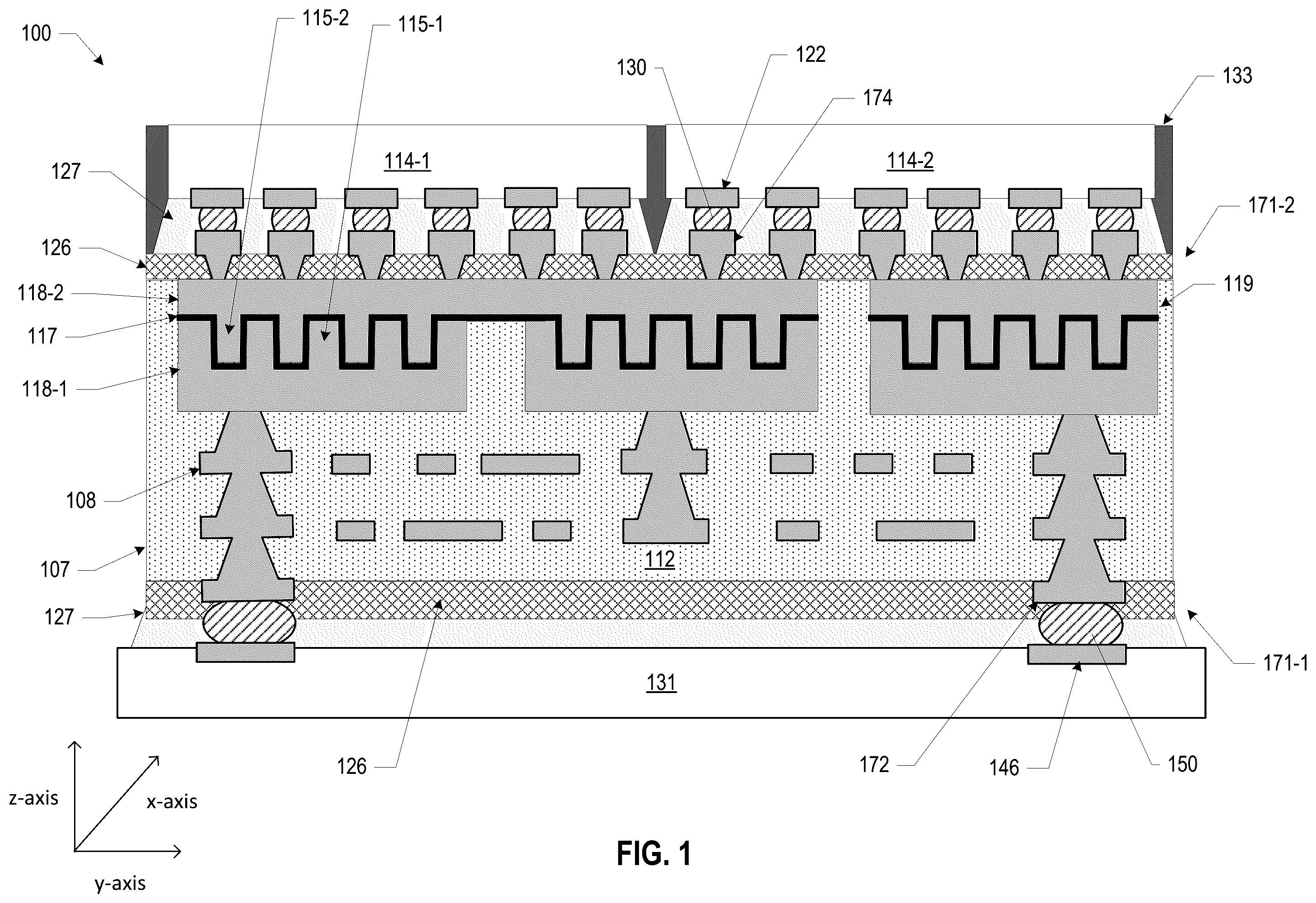 Patent US12588291 Figure 1 – Substrates including micro-structured thin film capacitors