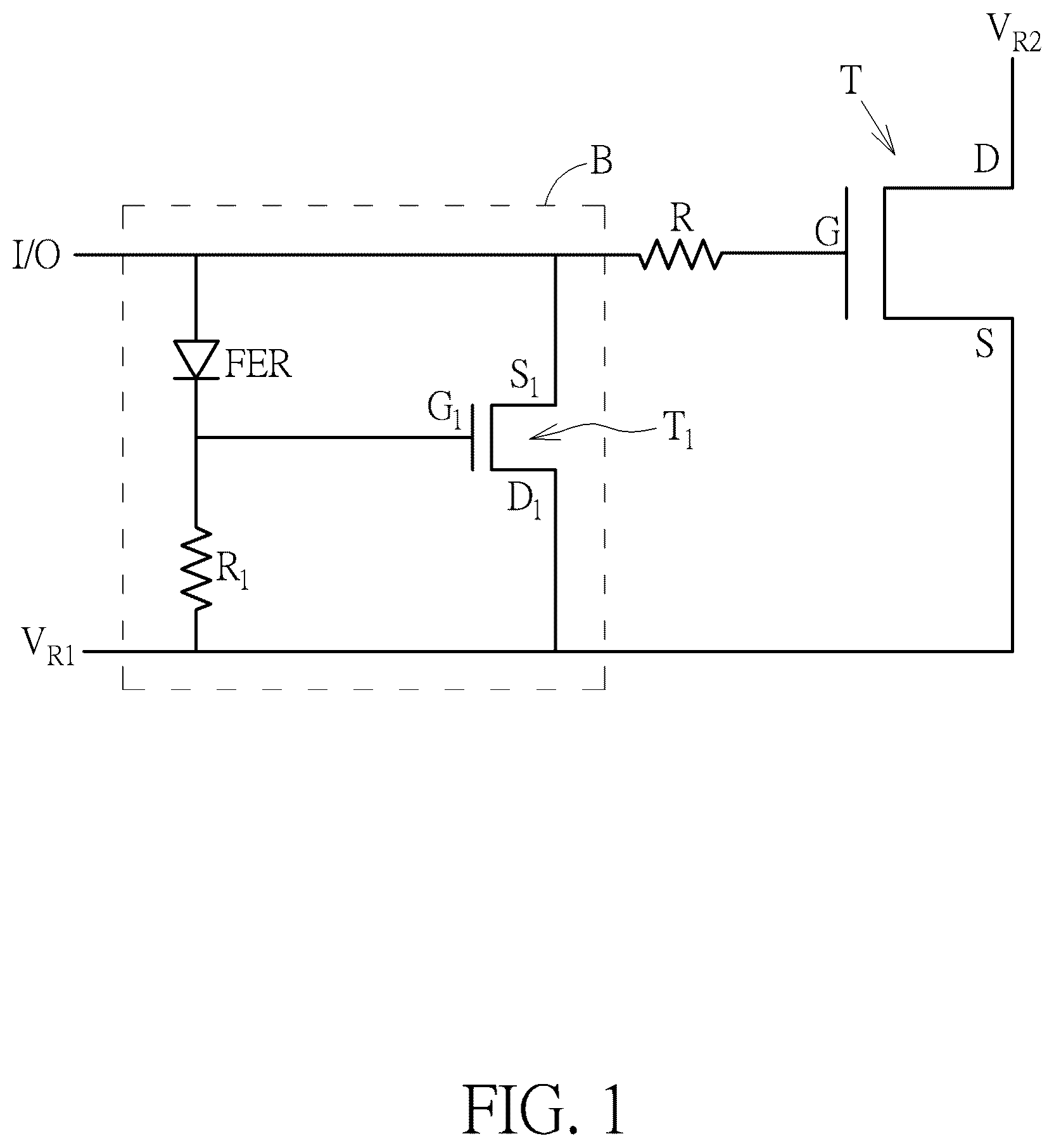 Patent US12588293 Figure 1 – Electrostatic discharge protection circuit using GaN-based devices