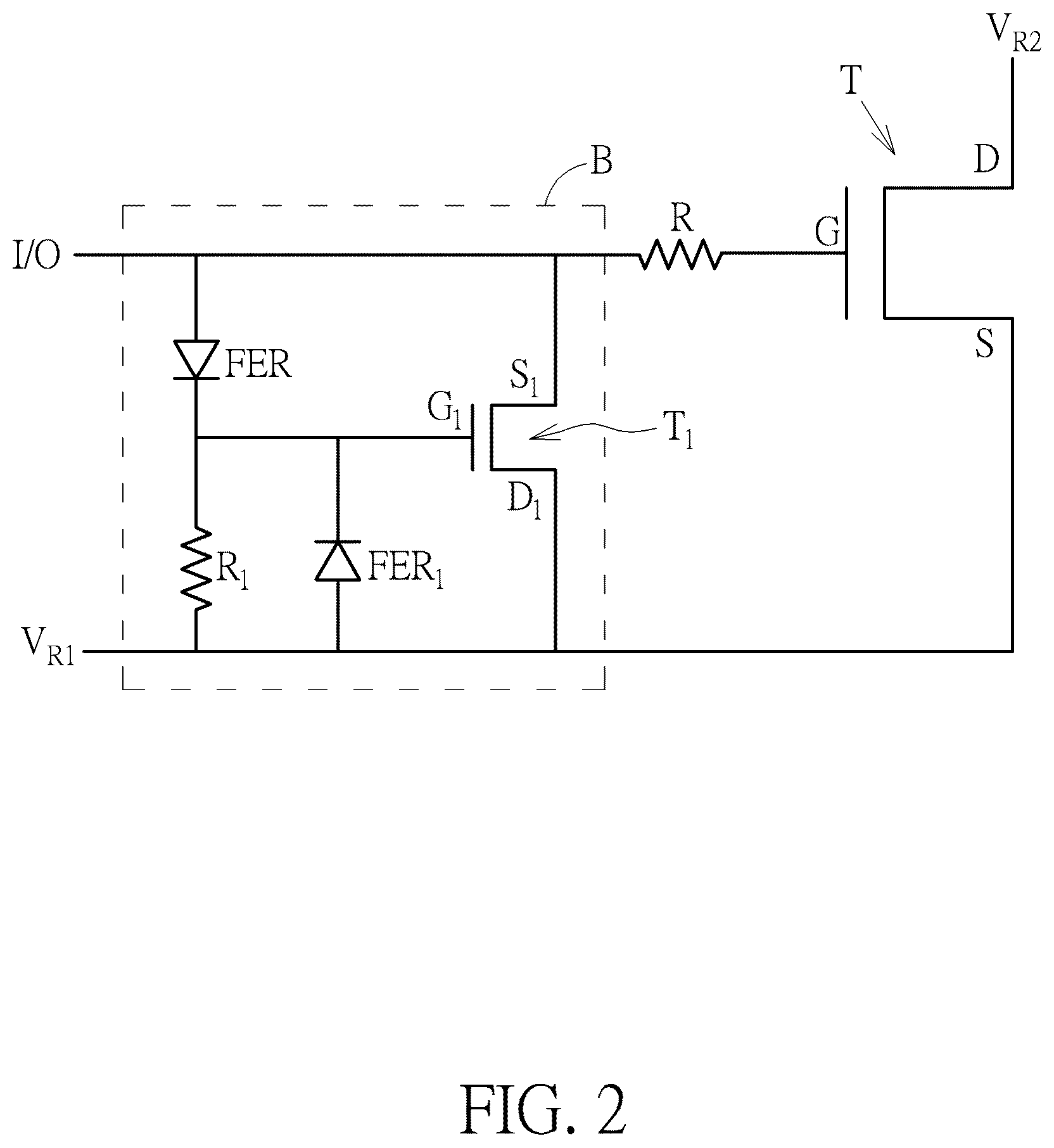 Patent US12588293 Figure 2 – Electrostatic discharge protection circuit using GaN-based devices