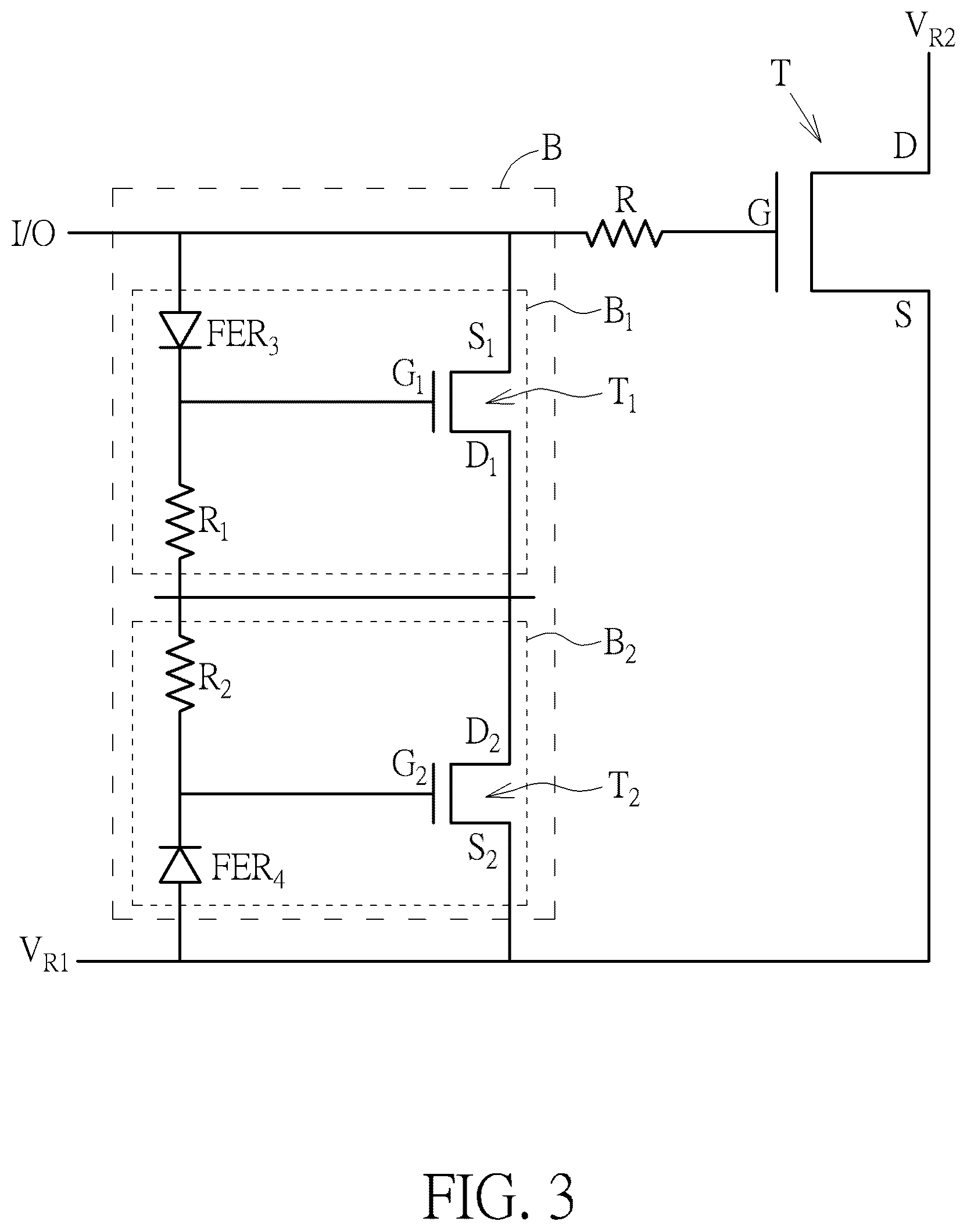 Patent US12588293 Figure 3 – Electrostatic discharge protection circuit using GaN-based devices