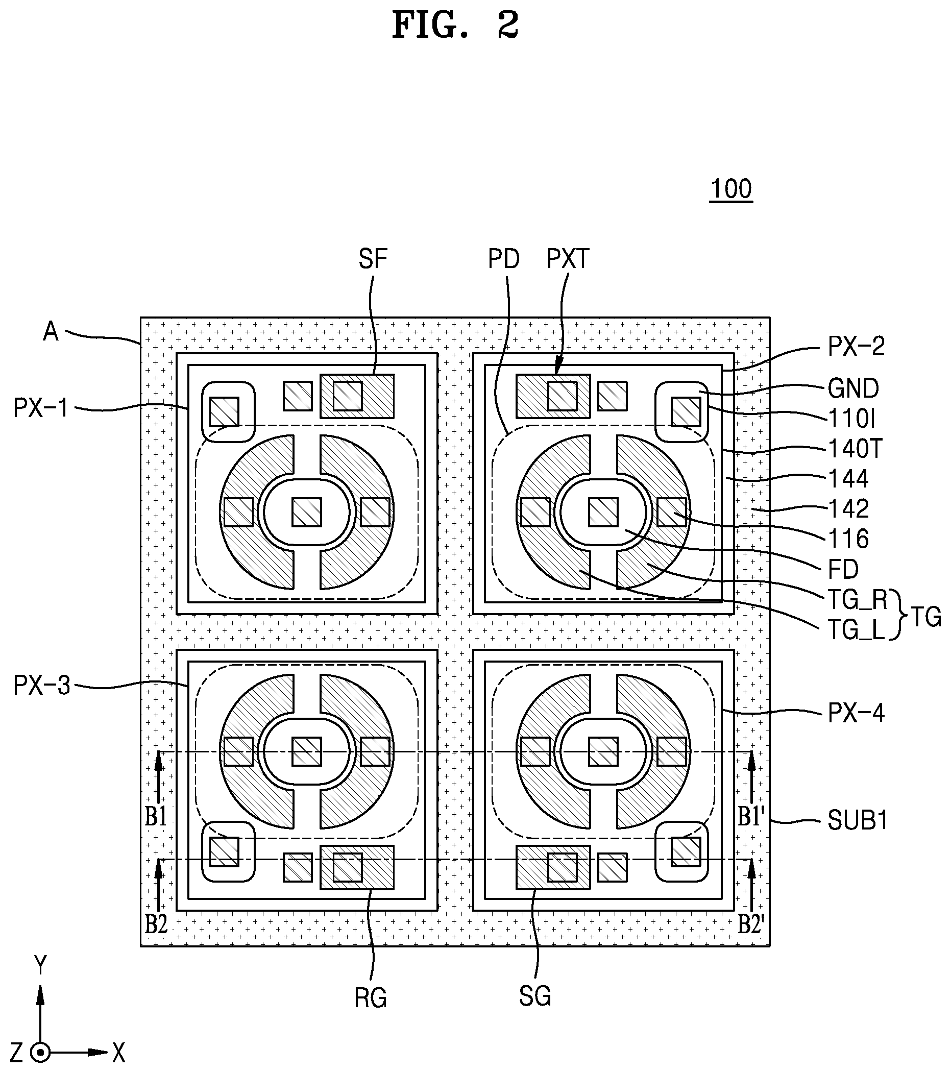 Patent US12588304 Figure 2 – Image sensor including a buried gate