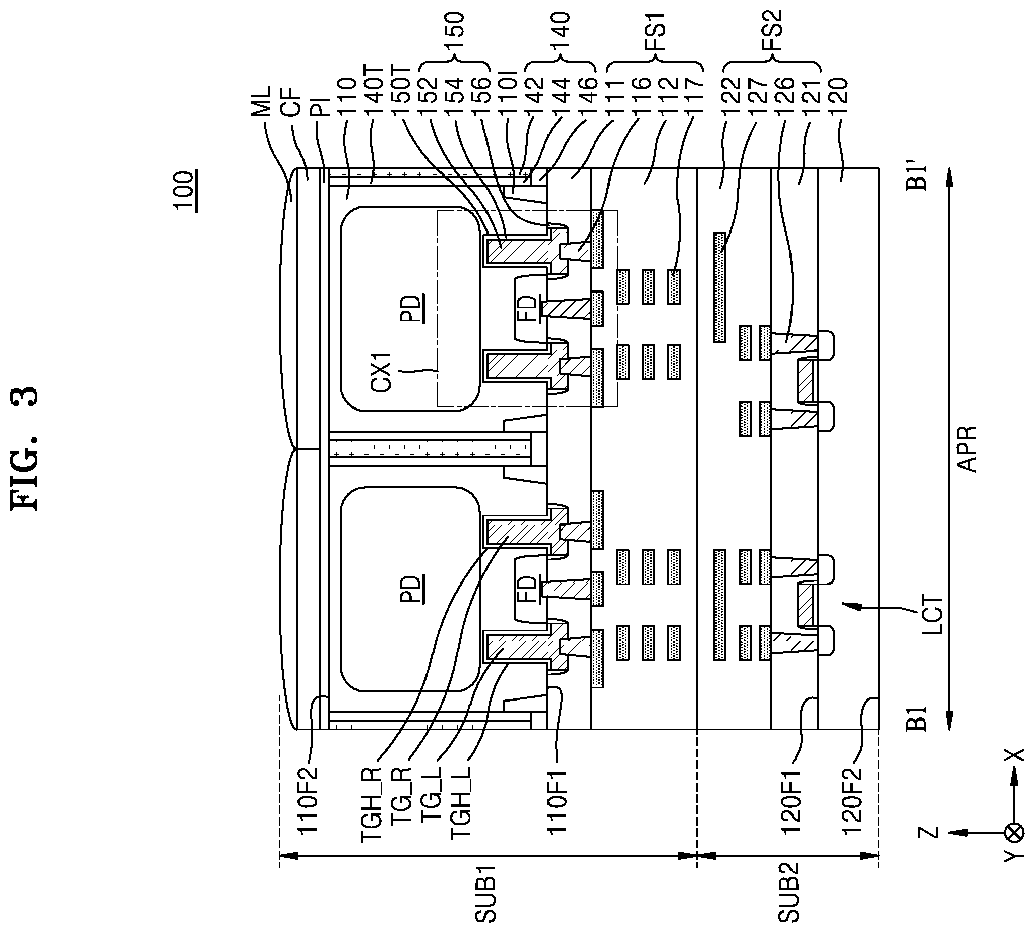 Patent US12588304 Figure 3 – Image sensor including a buried gate