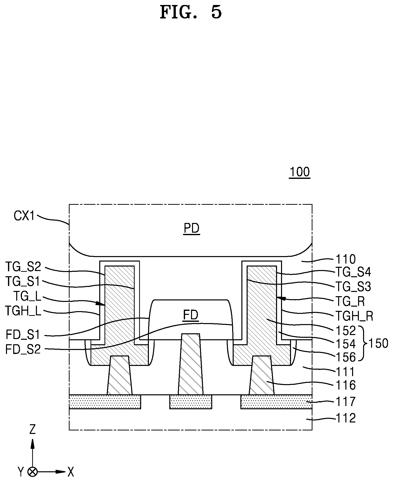 Patent US12588304 Figure 5 – Image sensor including a buried gate