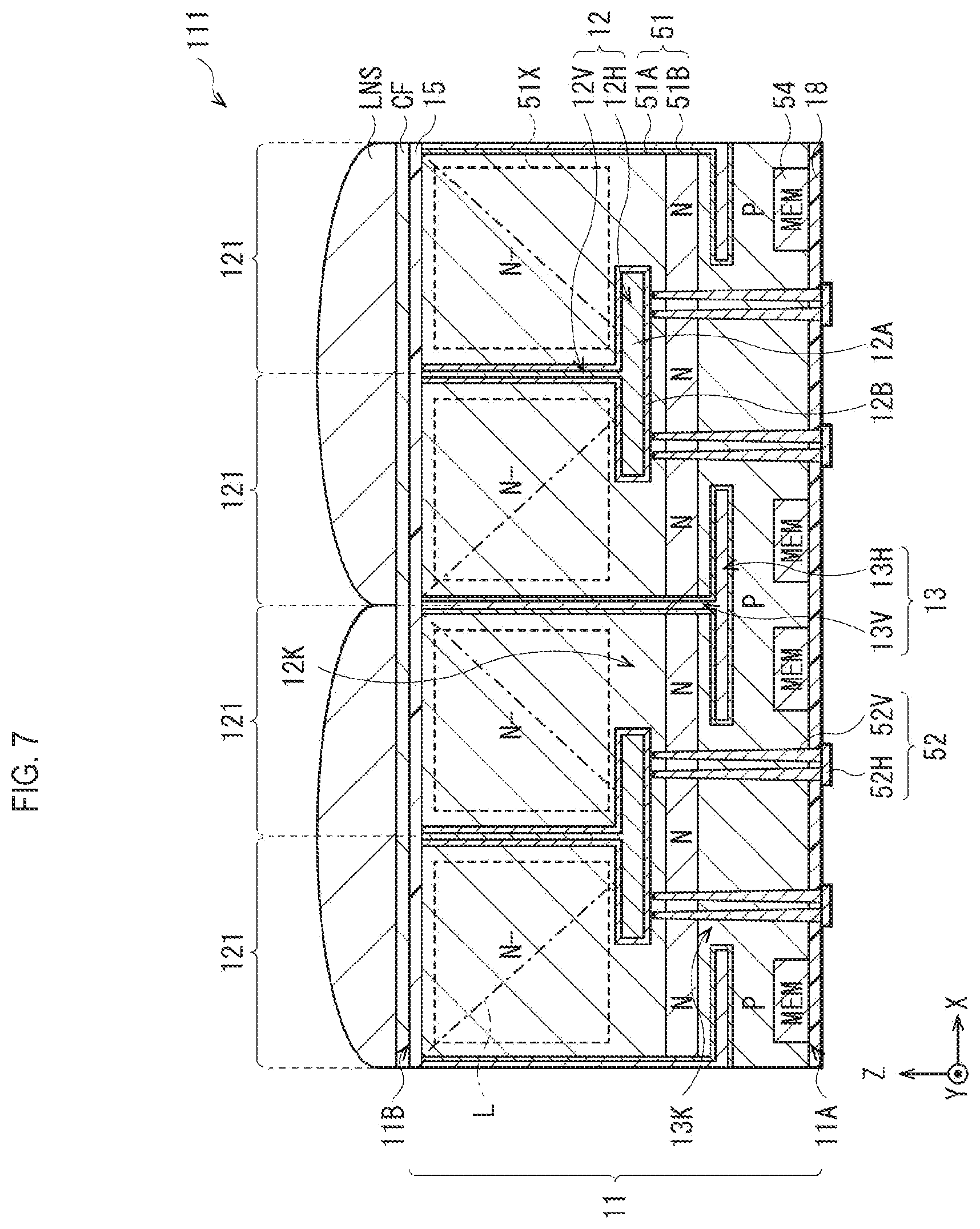 Patent US12588308 Figure 7 – Imaging device and electronic apparatus including at least one light-blocking section