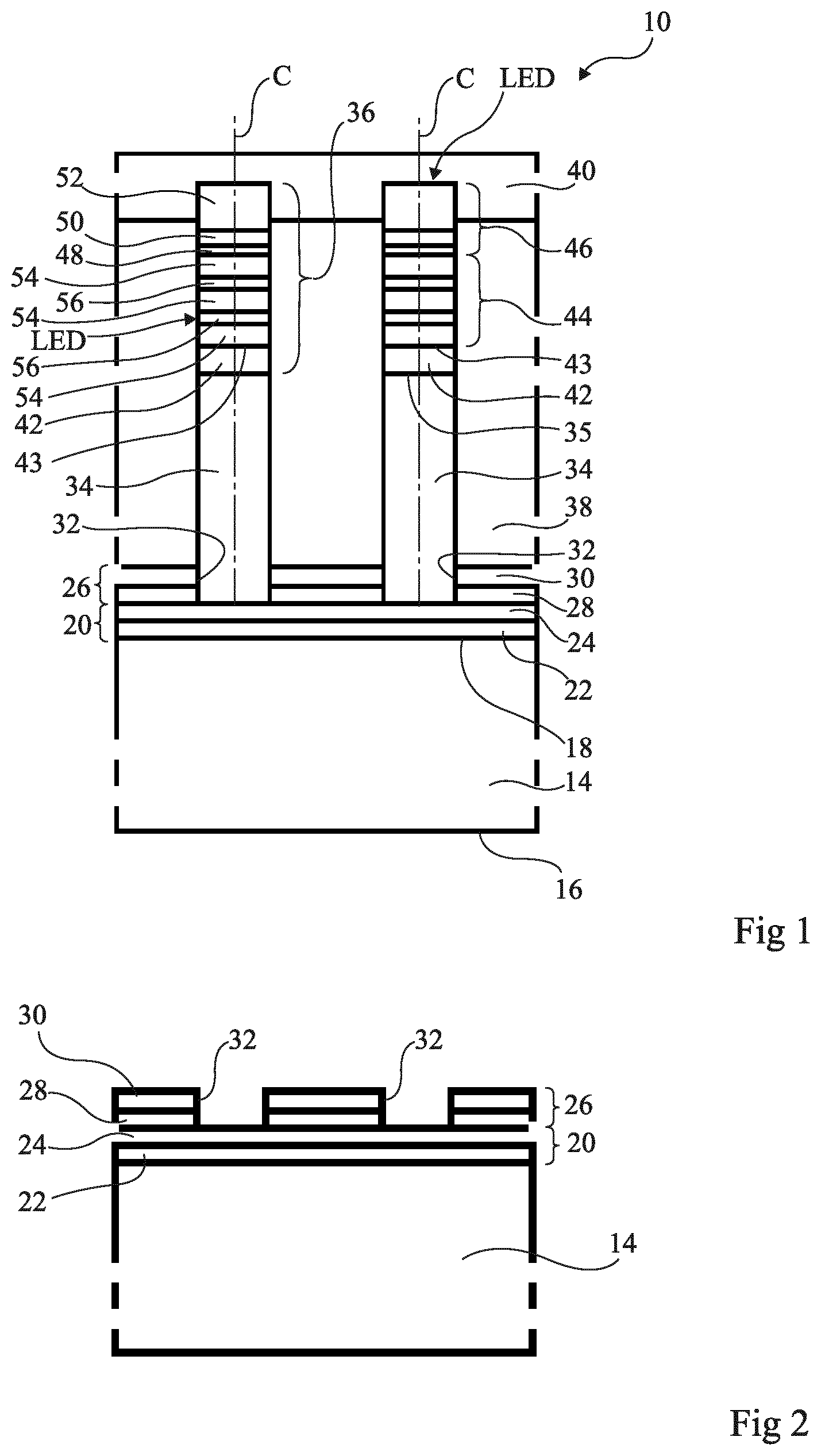 Patent US12588316 — Optoelectronic device comprising three-dimensional semiconductor elements and method for manufacturing said device — Figure 1