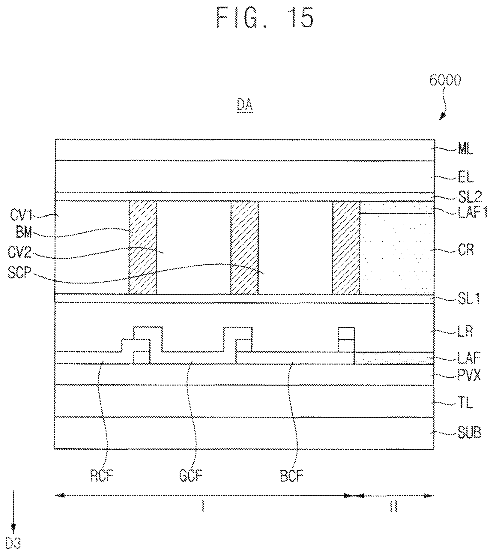 Patent US12588332 Figure 12 – Display device having color conversion and color reinforcement patterns