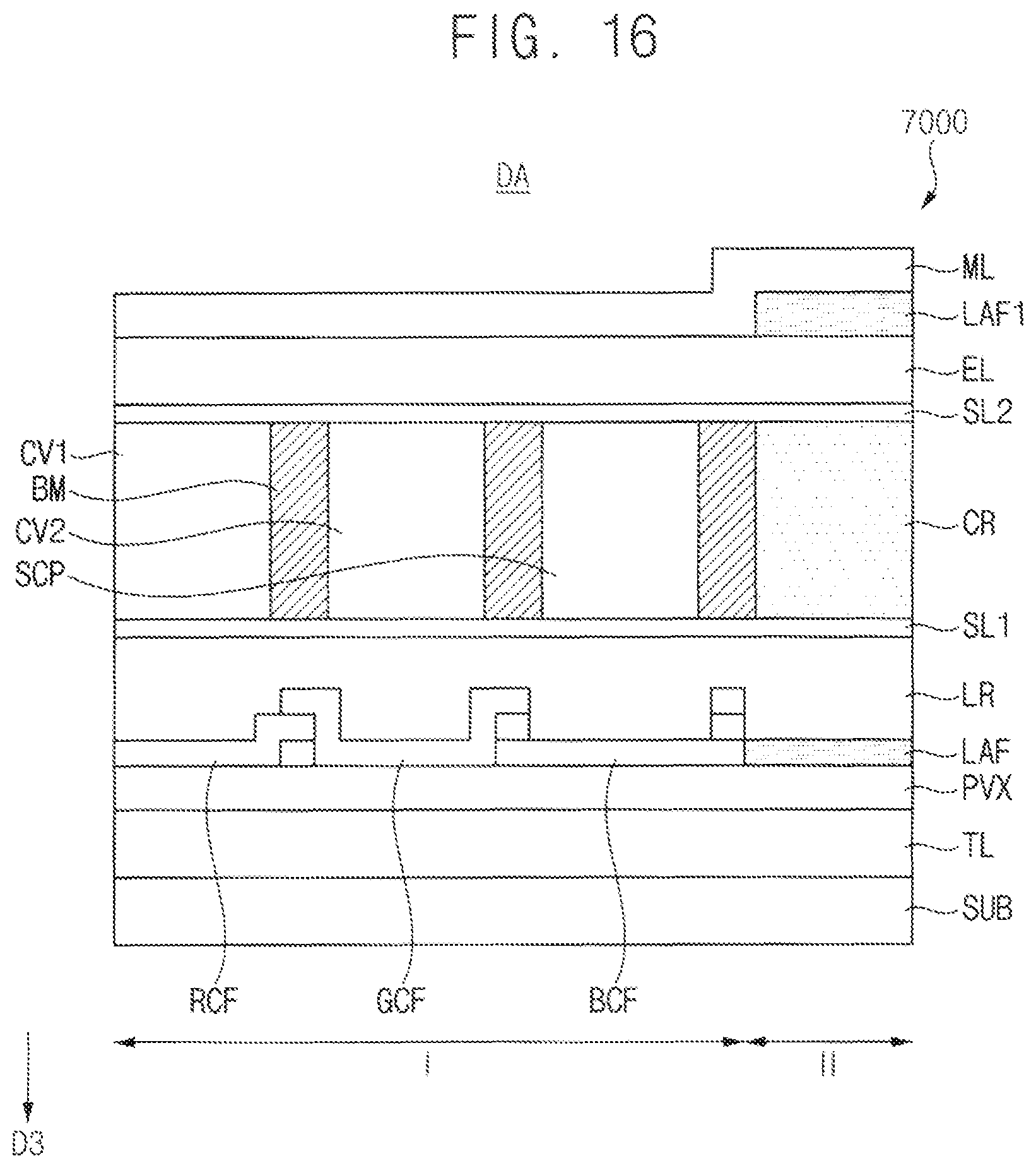 Patent US12588332 Figure 13 – Display device having color conversion and color reinforcement patterns