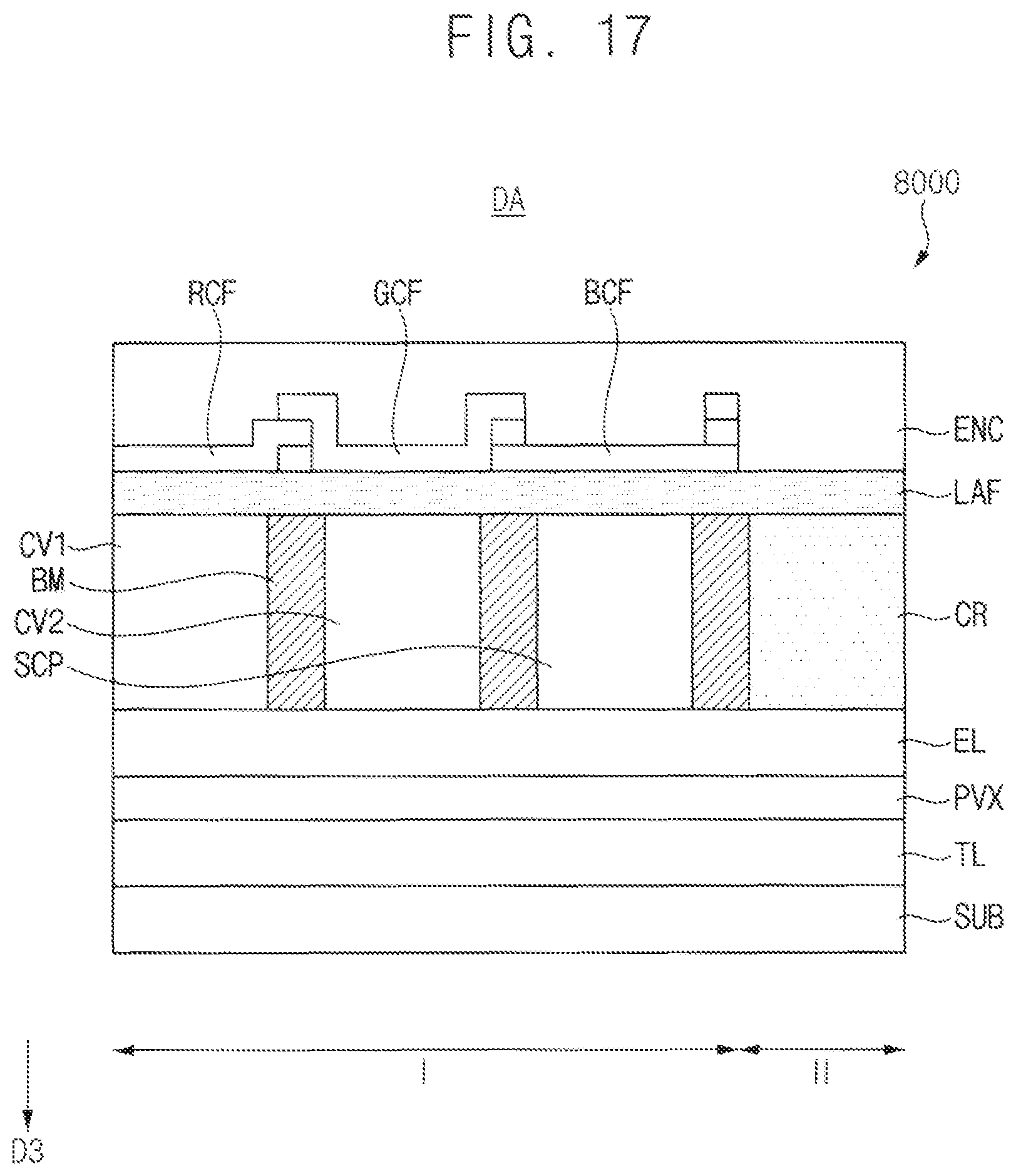 Patent US12588332 Figure 14 – Display device having color conversion and color reinforcement patterns